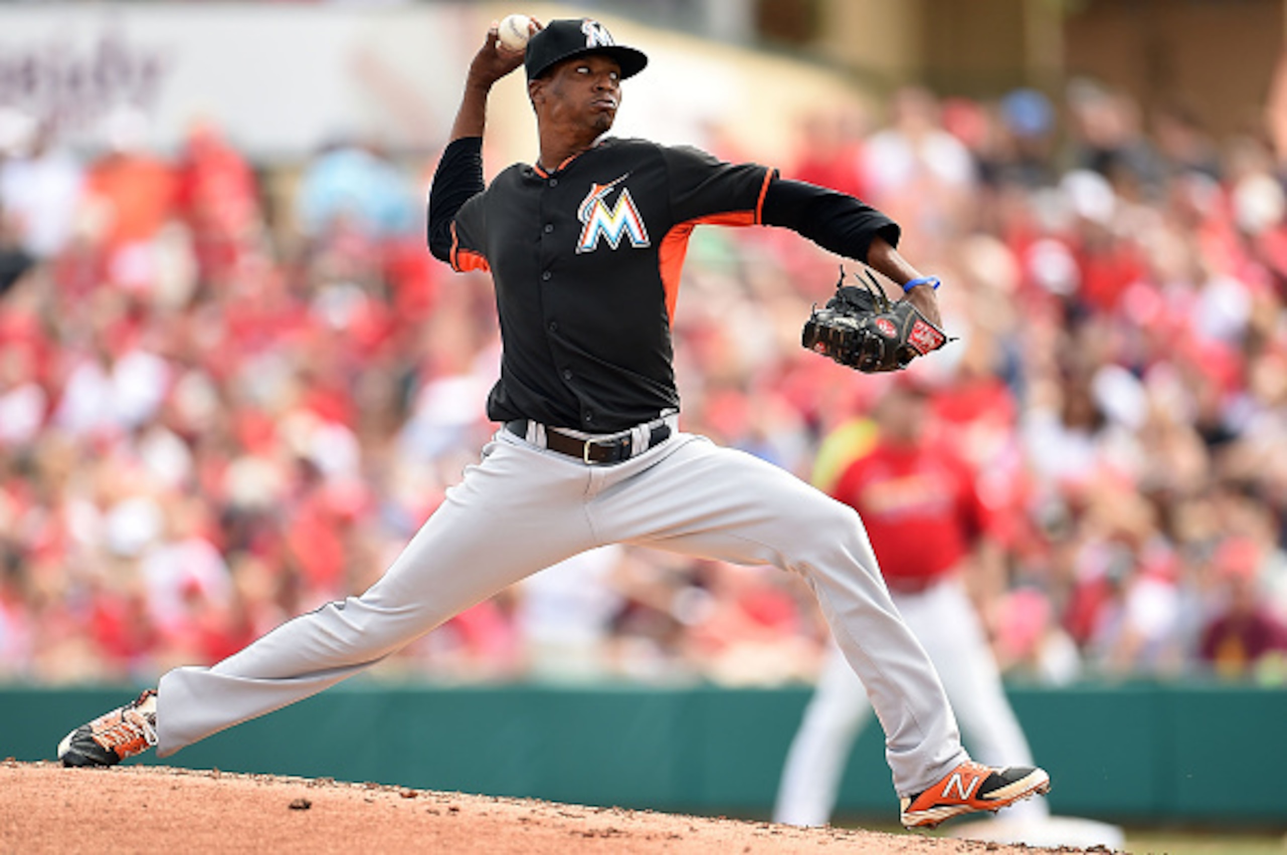 Jose Urena struck out three of the nine batters he faced in major league spring training. Jose Urena struck out three of the nine batters he faced in major league spring training.