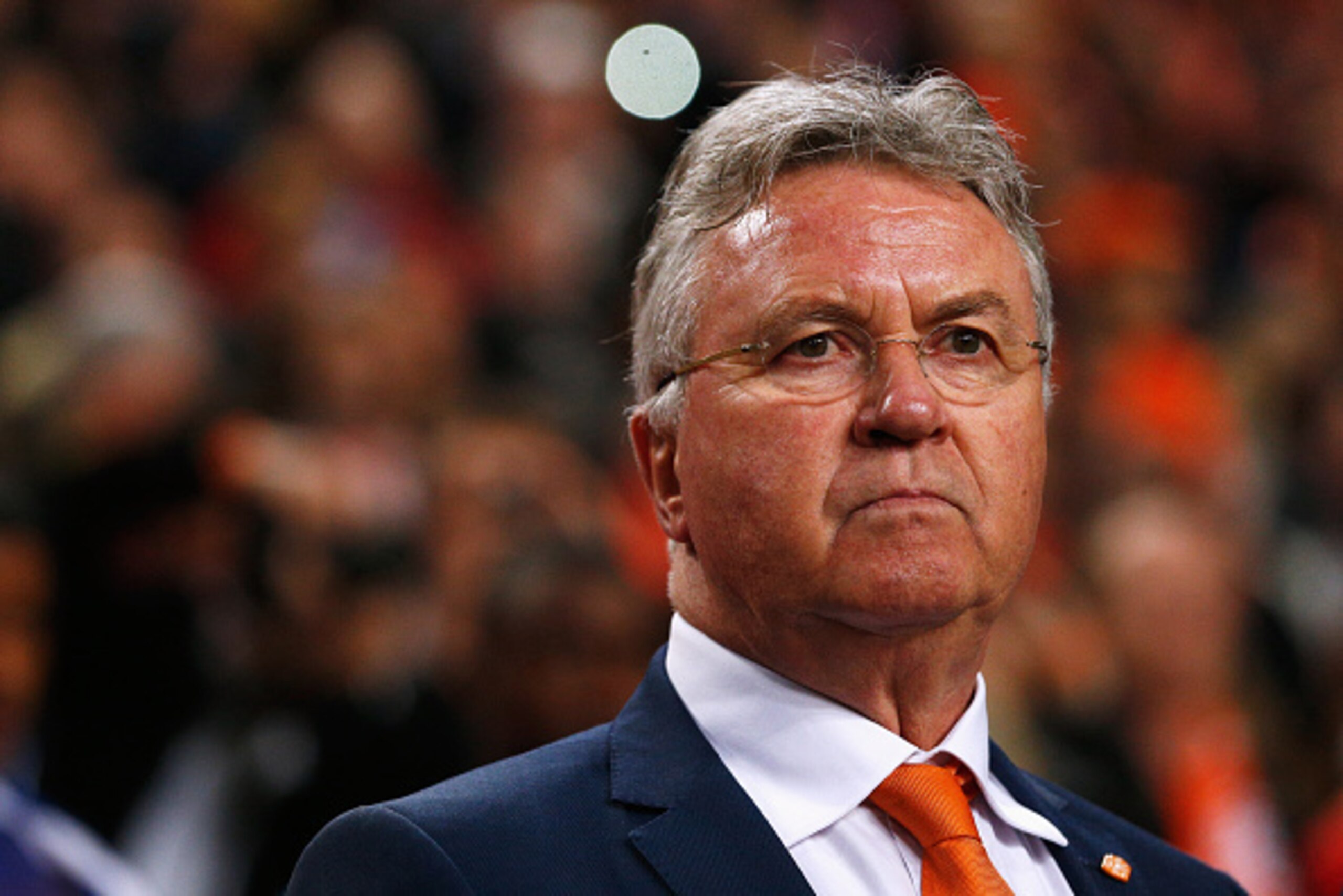 A glum-faced Guus Hiddink watched on as his Holland side put on an uninspired performance.