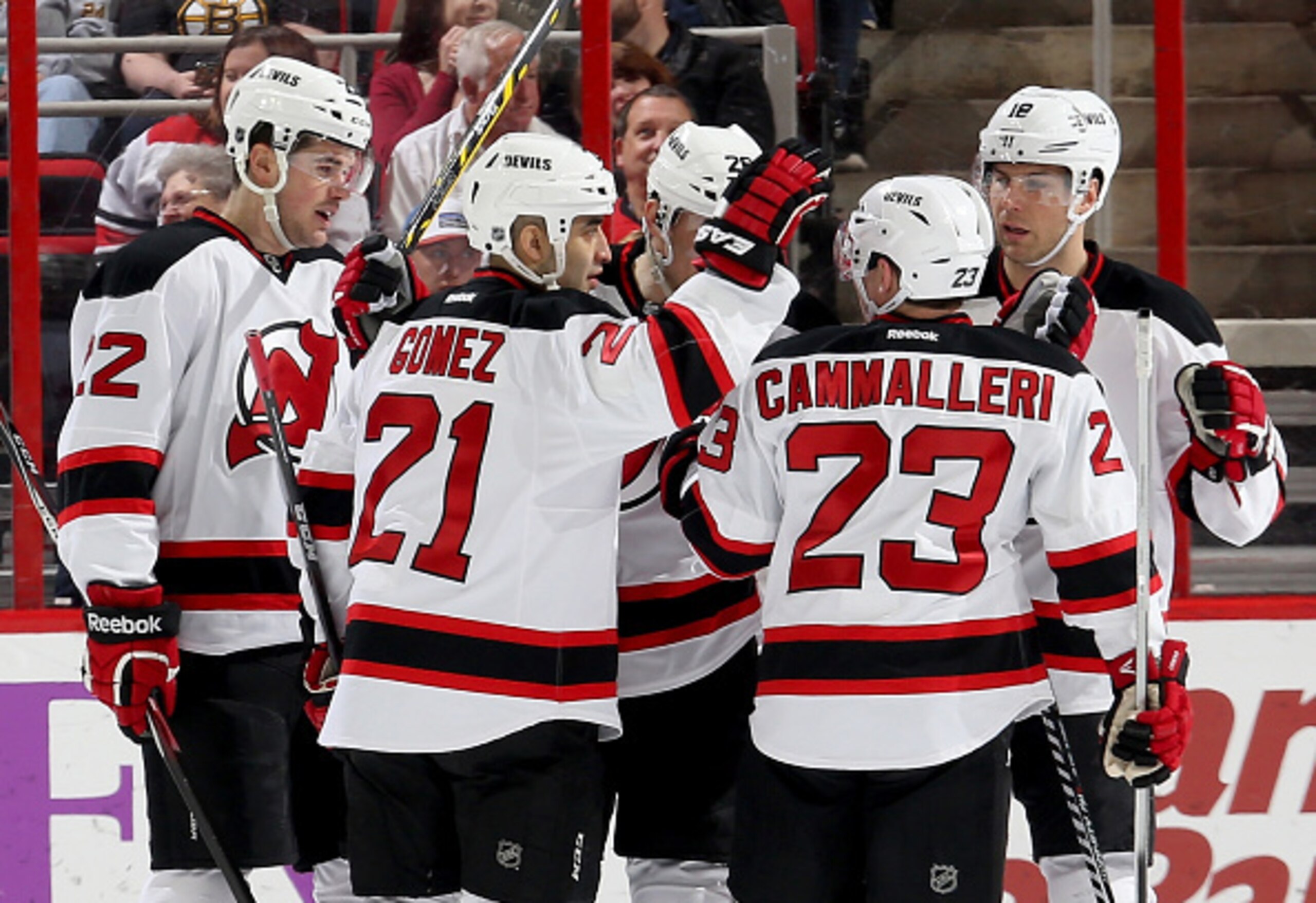 The Devils celebrate a rare goal. Can Stevens be a coach who helps the Devils score more?