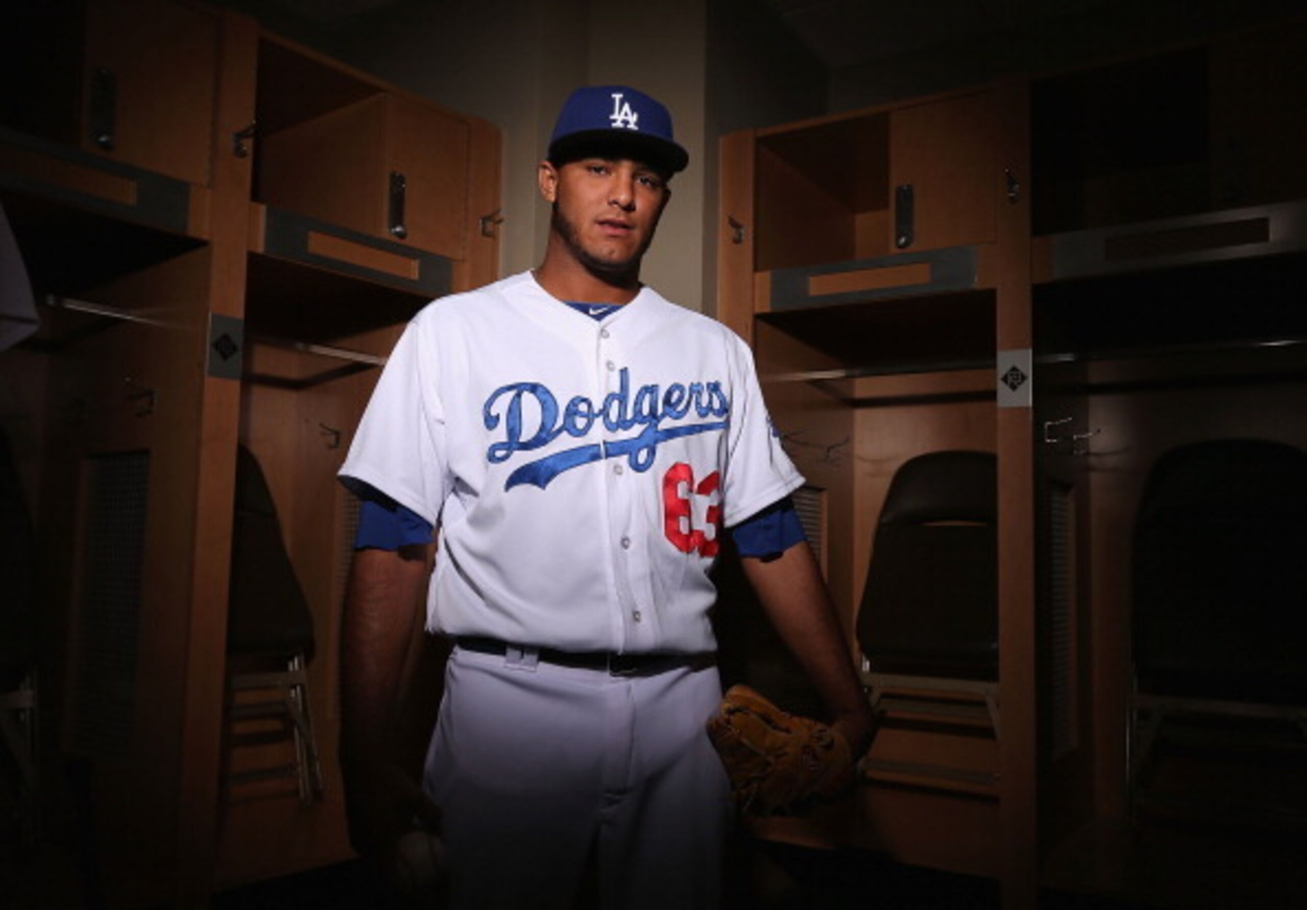 GLENDALE, AZ - FEBRUARY 20:  Pitcher Yimi Garcia #63 of the Los Angeles Dodgers poses for a portrait during spring training photo day at Camelback Ranch on February 20, 2014 in Glendale, Arizona.  (Photo by Christian Petersen/Getty Images)