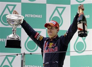 Sebastian Vettel celebrates his victory at the 2009 Chinese Grand Prix.