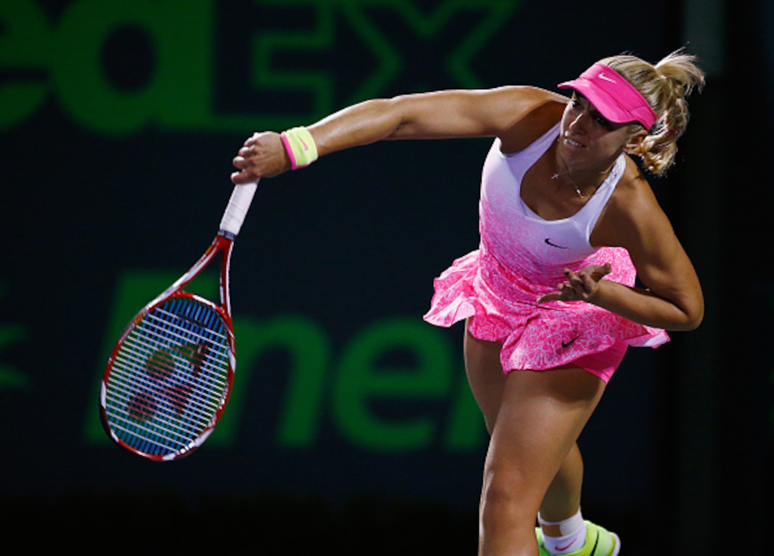 Sabine Lisicki serves during a match at the 2015 Miami Open.