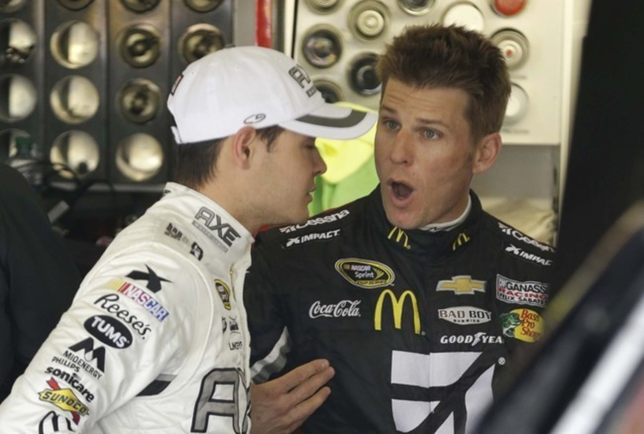 Maybe Jamie McMurray (right) is surprised,  but he and Chip Ganassi Racing teammate Kyle Larson bear watching.