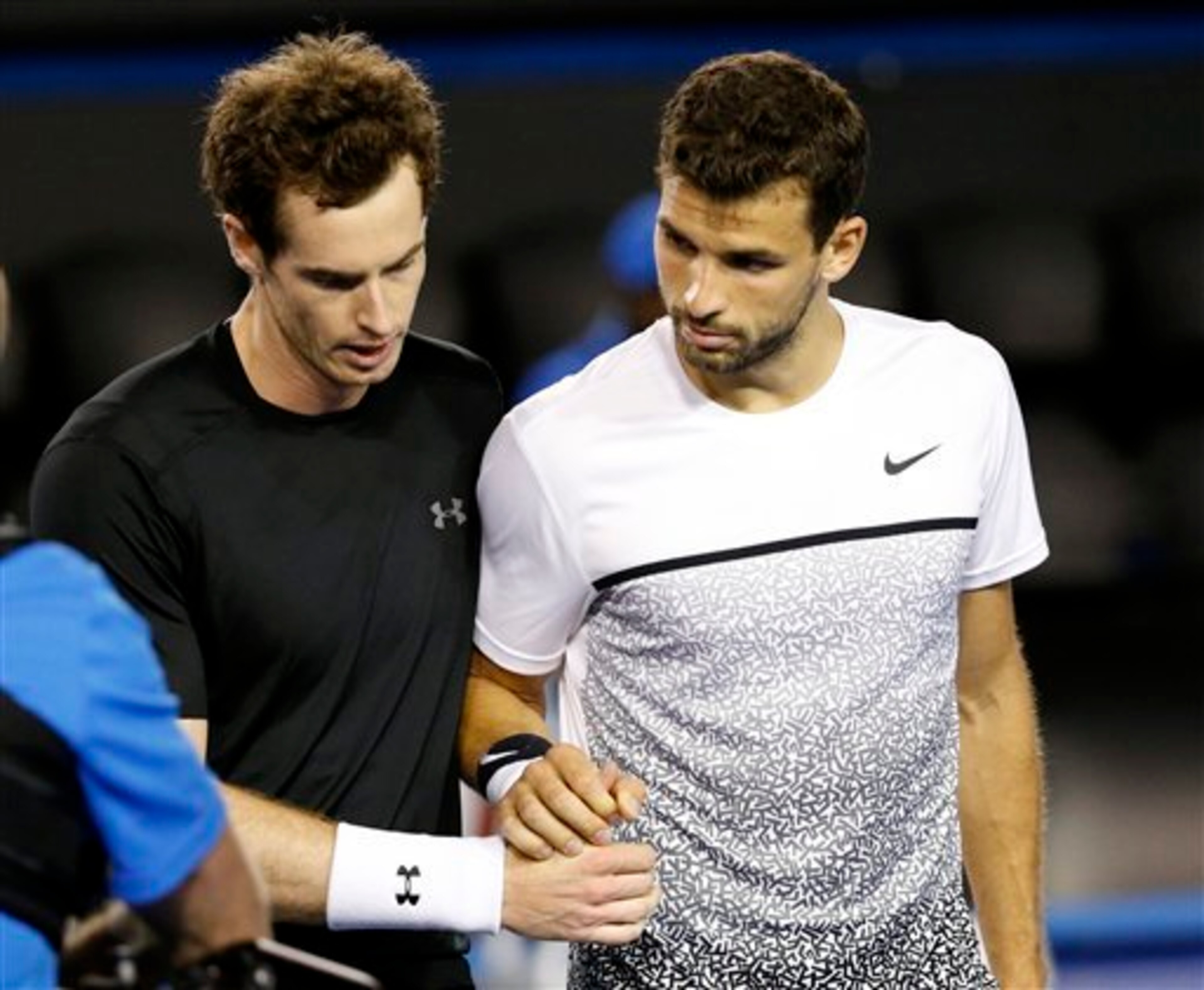 Andy Murray and Grigor Dimitrov after a match at the 2015 Australian Open.