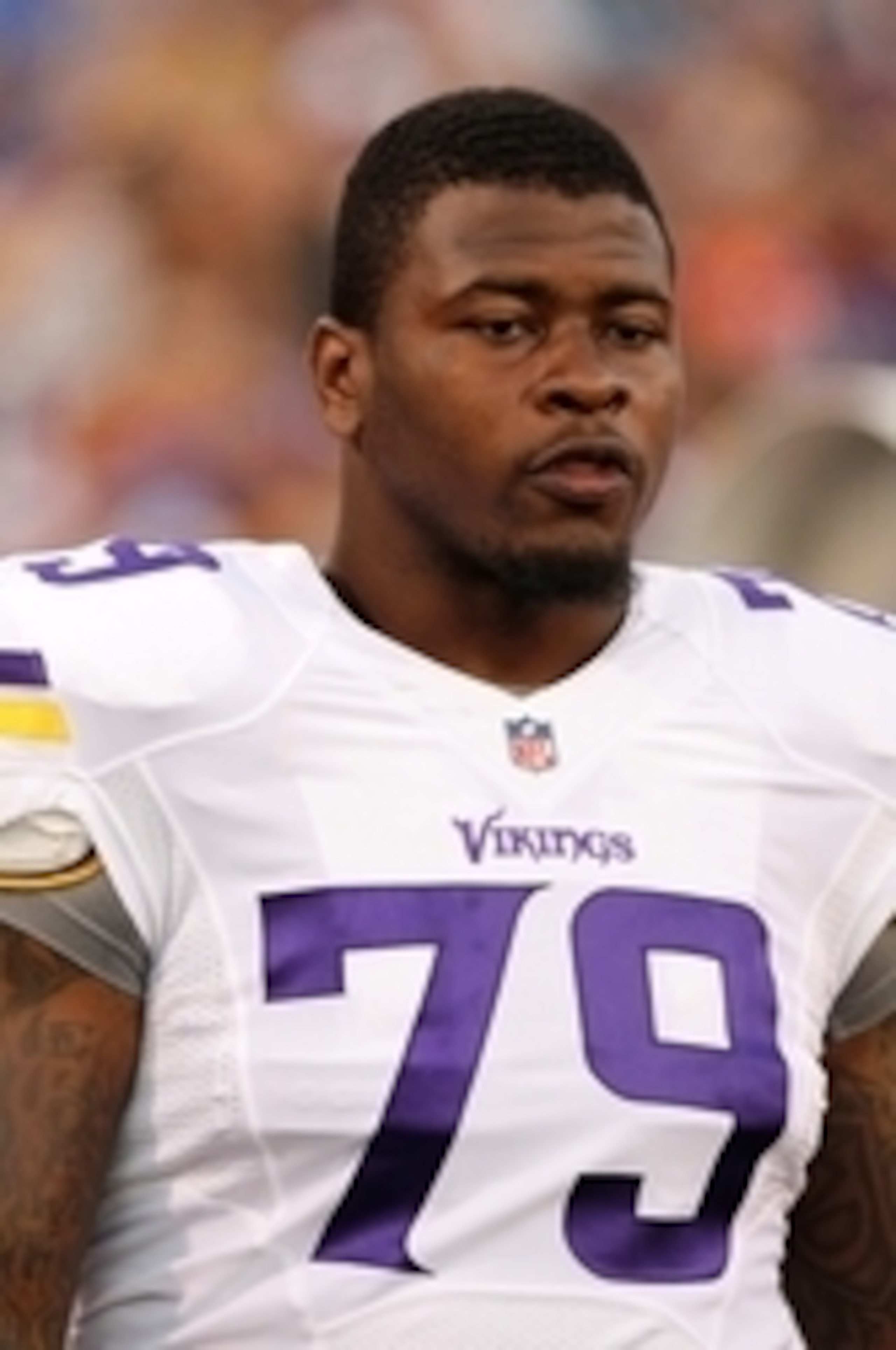 Aug 16, 2013; Orchard Park, NY, USA; Minnesota Vikings defensive tackle Everett Dawkins (79) on the sideline during the game against the Buffalo Bills at Ralph Wilson Stadium. Bills beat the Vikings 20-16. Mandatory Credit: Kevin Hoffman-USA TODAY Sports
