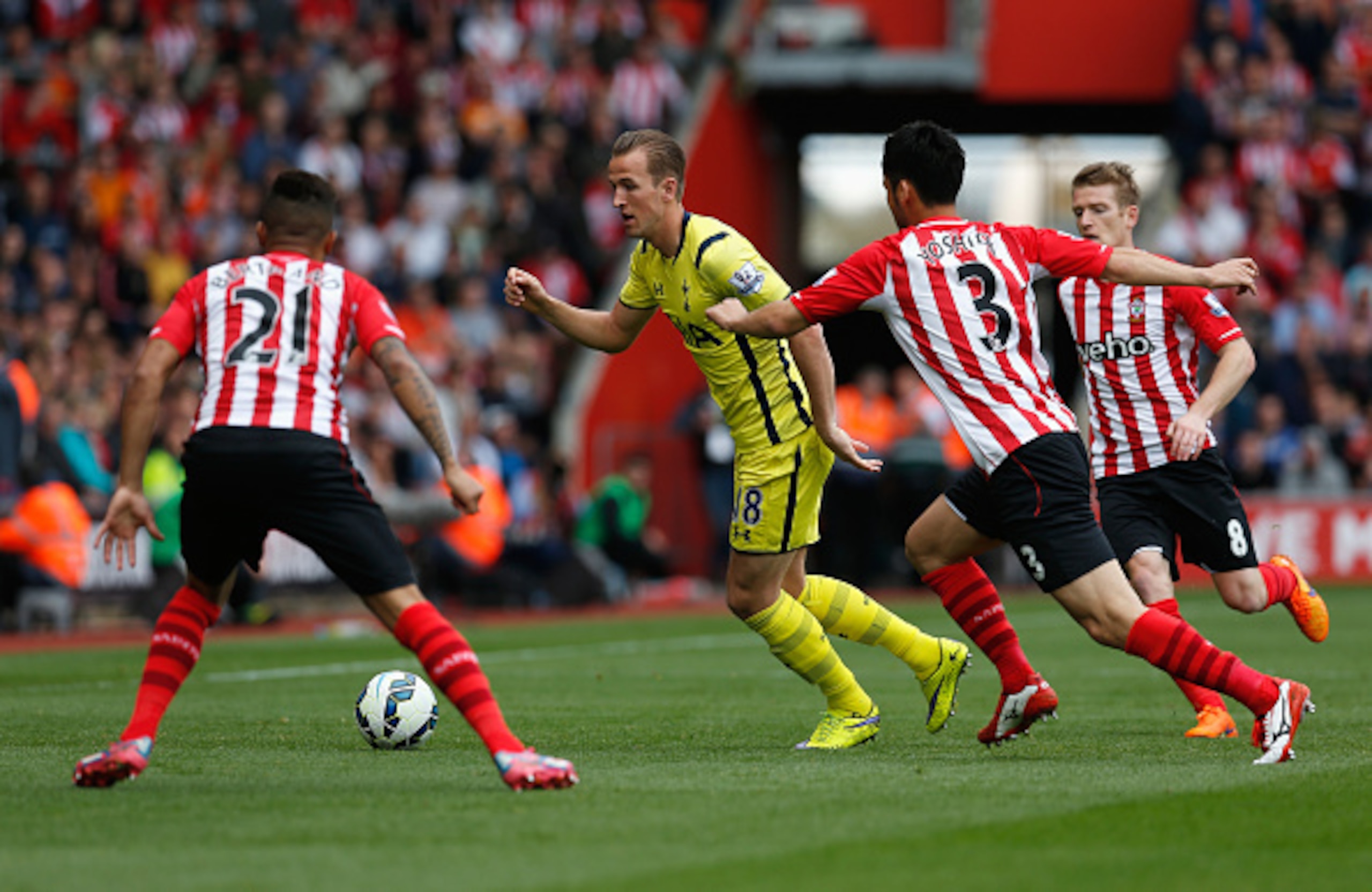 Time and space was at a premium for Harry Kane leading the Spurs attack in April.