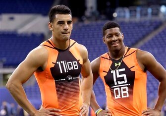 The Bears held private workouts with both Marcus Mariota (left) and Jameis Winston (right).