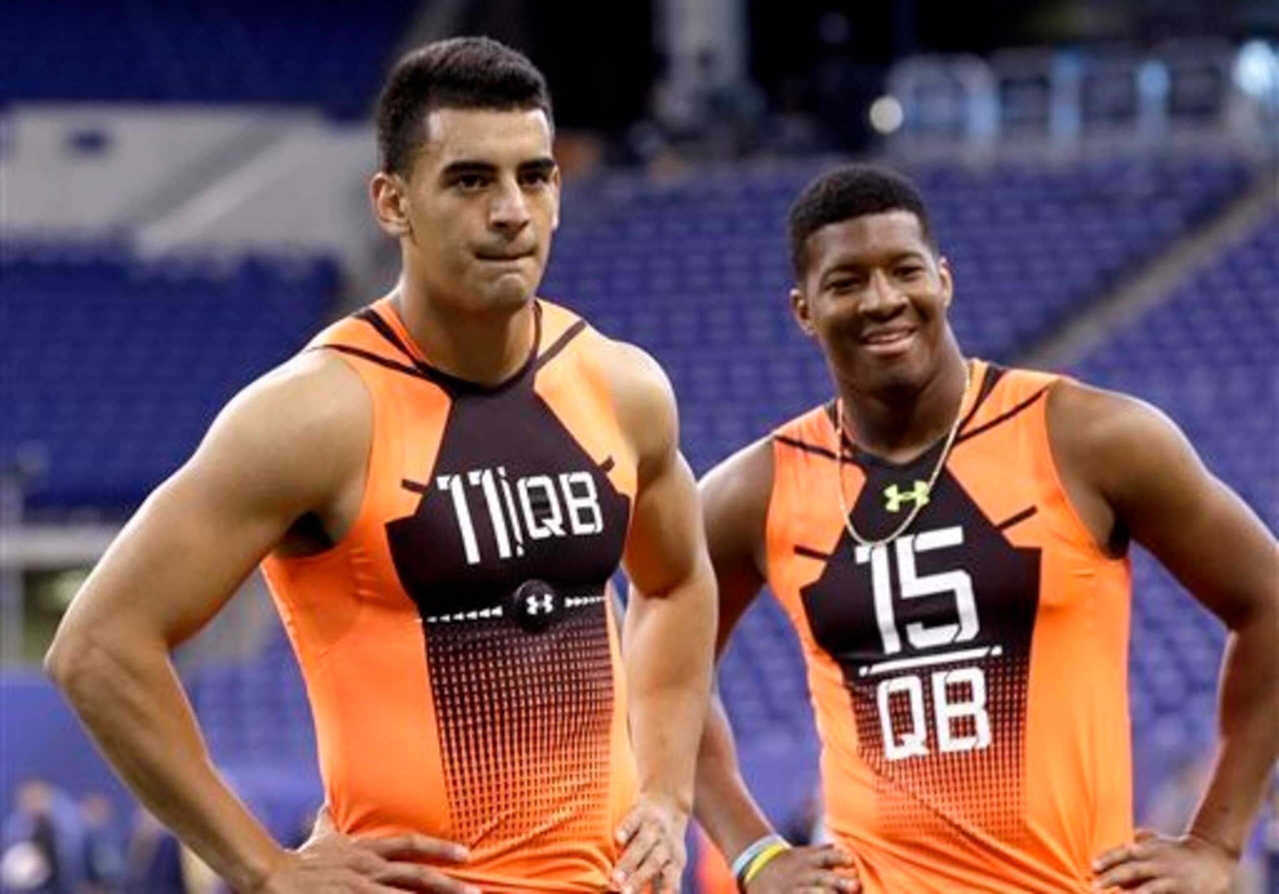 The Bears held private workouts with both Marcus Mariota (left) and Jameis Winston (right).