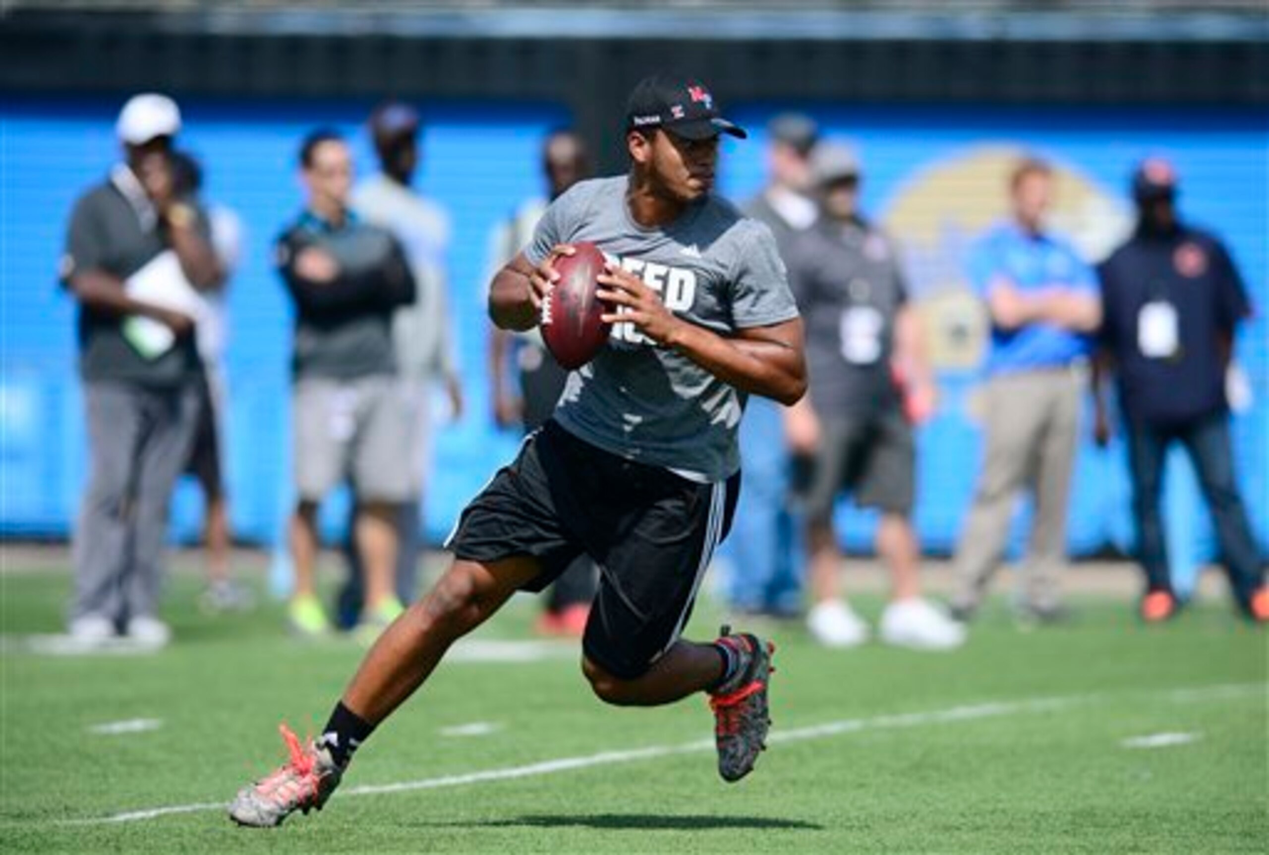 Hundley working out at UCLA's pro day. Hundley working out at UCLA's pro day.