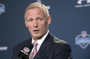 Feb 21, 2015; Indianapolis, IN, USA; NFL draft analyst Mike Mayock talks to the media at the 2015 NFL Combine at Lucas Oil Stadium. Mandatory Credit: Trevor Ruszkowski-USA TODAY Sports