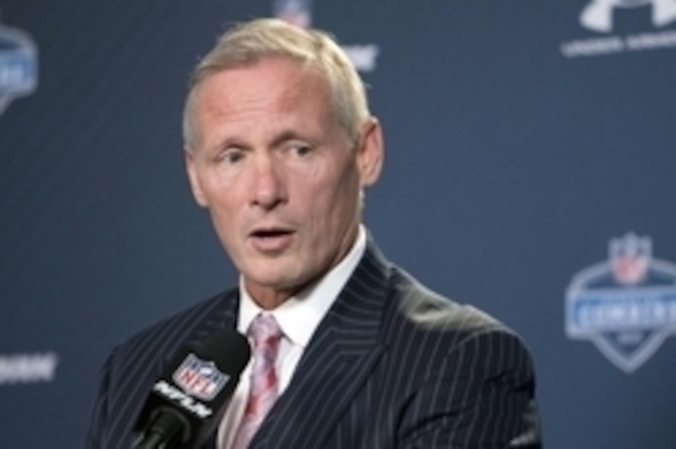 Feb 21, 2015; Indianapolis, IN, USA; NFL draft analyst Mike Mayock talks to the media at the 2015 NFL Combine at Lucas Oil Stadium. Mandatory Credit: Trevor Ruszkowski-USA TODAY Sports
