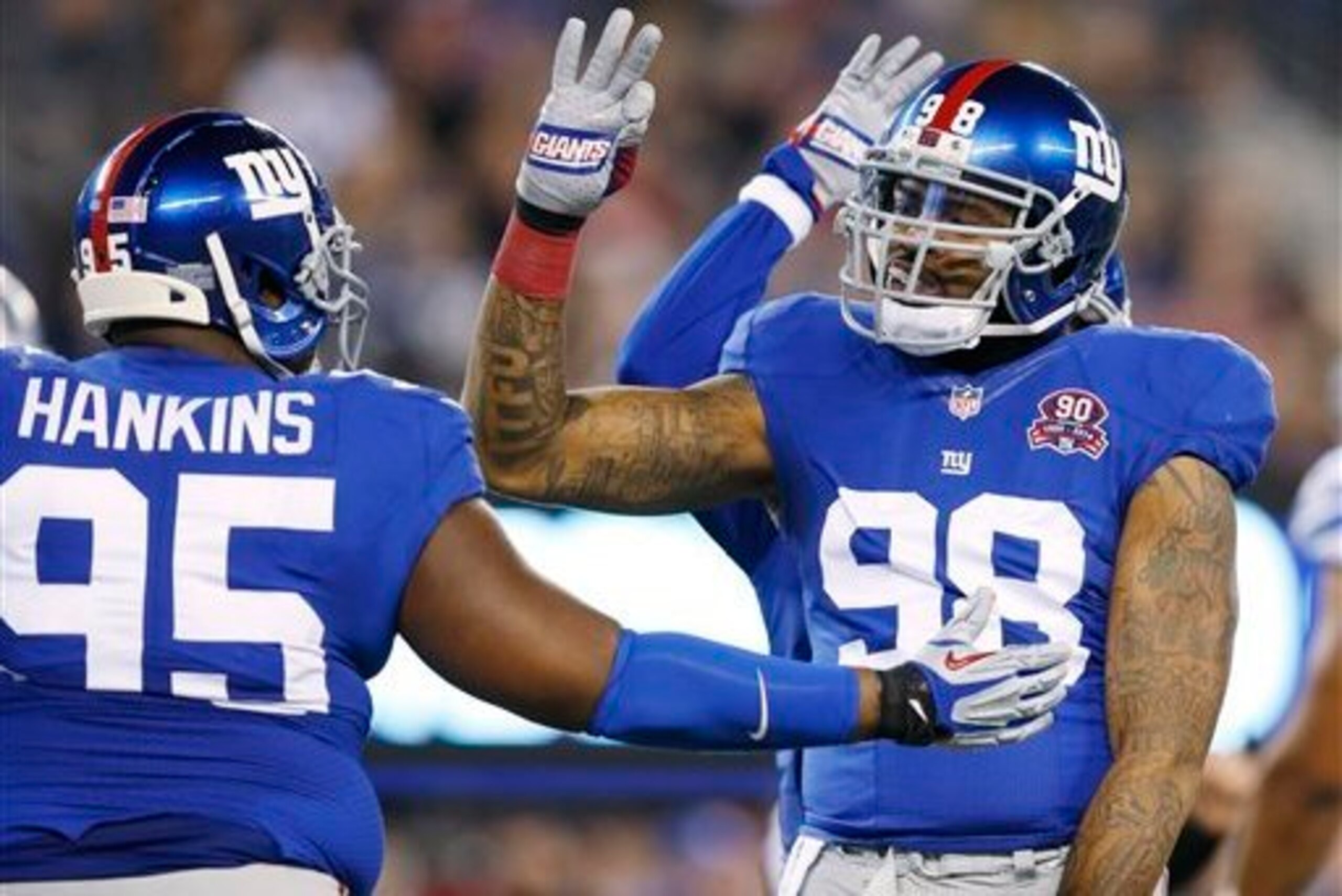 DT Johnathan Hankins and DE Damontre Moore: One belongs to a position of strength, the other a position of weakness.