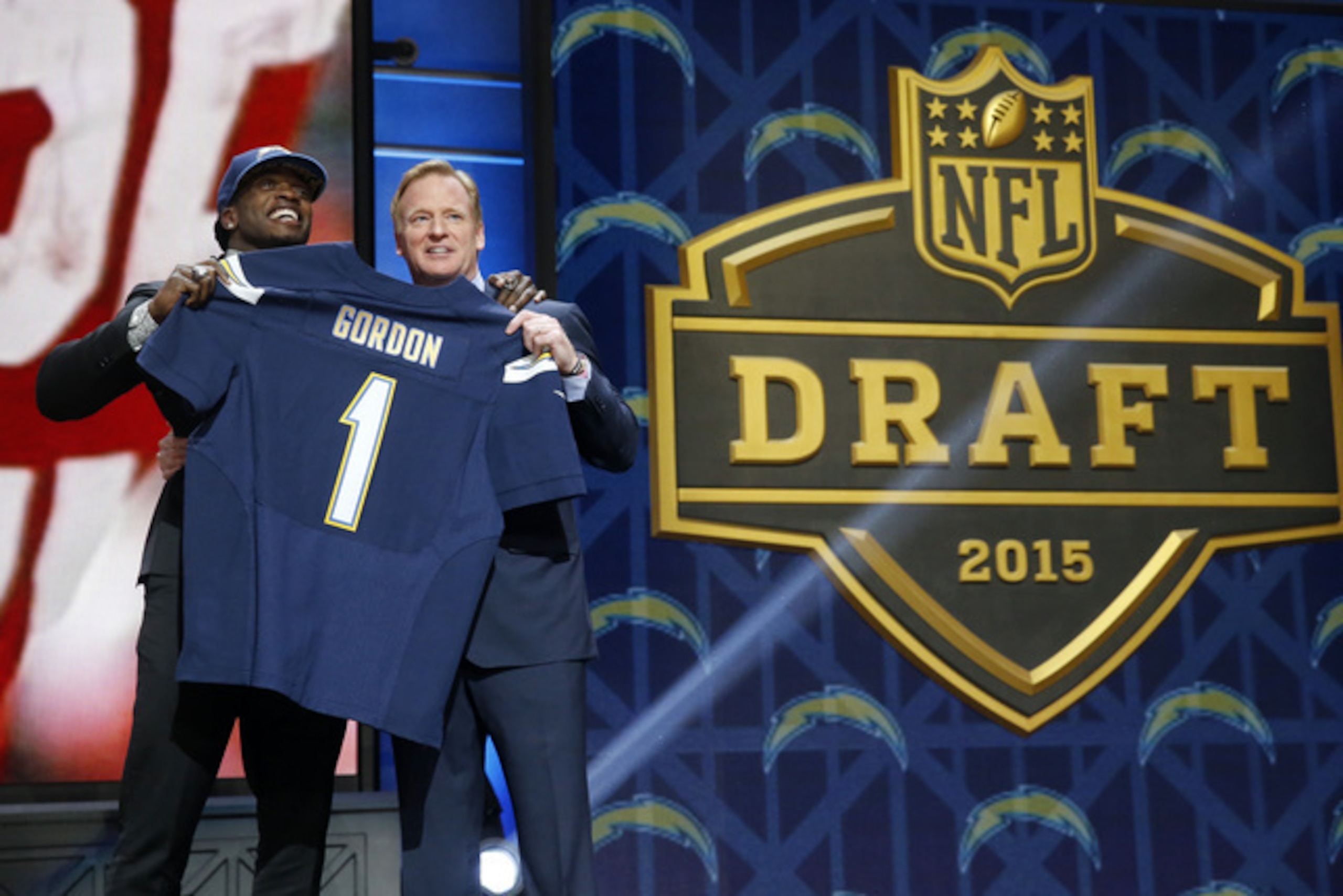 Wisconsin running back Melvin Gordon celebrates being drafted No. 15 overall by San Diego. Wisconsin running back Melvin Gordon celebrates being drafted No. 15 overall by San Diego.