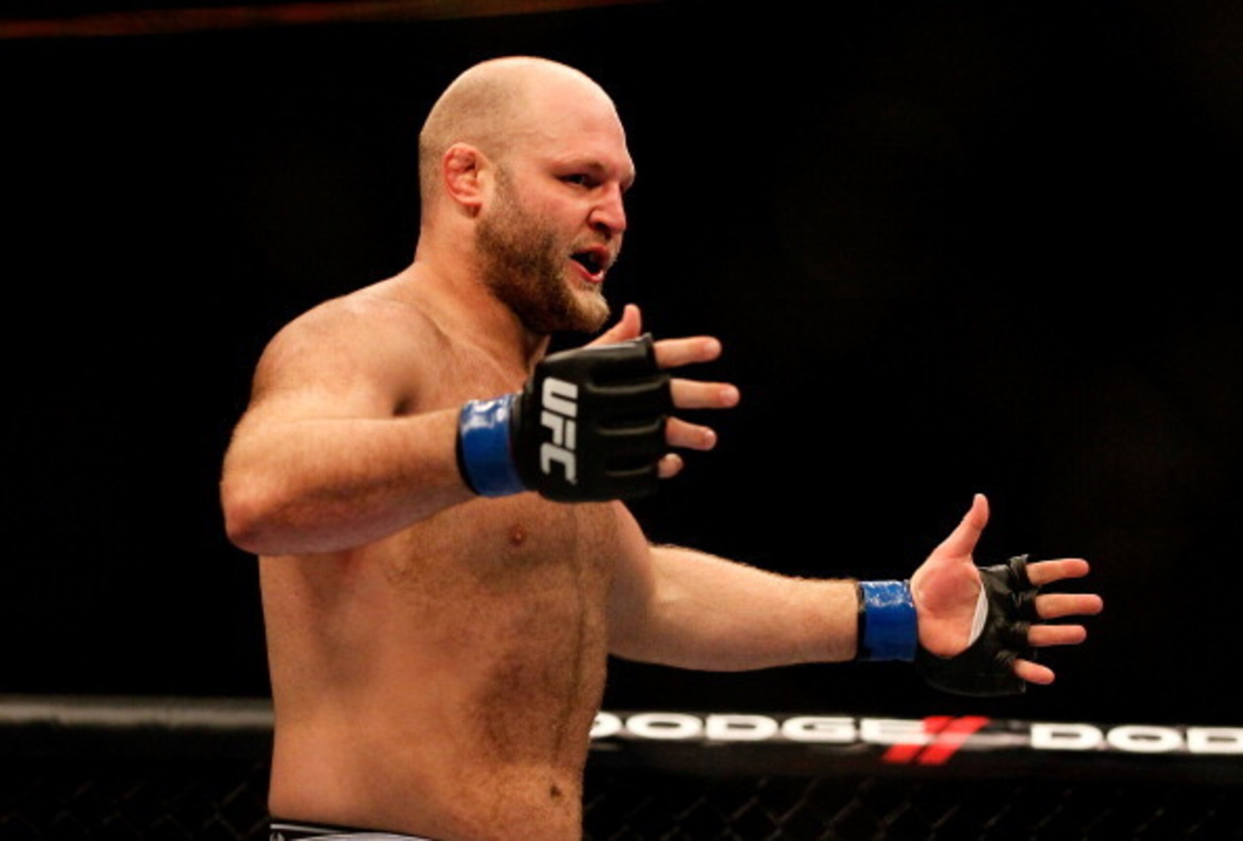 ATLANTA, GA - APRIL 21:  Ben Rothwell celebrates defeating Brendan Schaub in a knockout during their heavyweight bout for UFC 145 at Philips Arena on April 21, 2012 in Atlanta, Georgia.  (Photo by Kevin C. Cox/Getty Images)