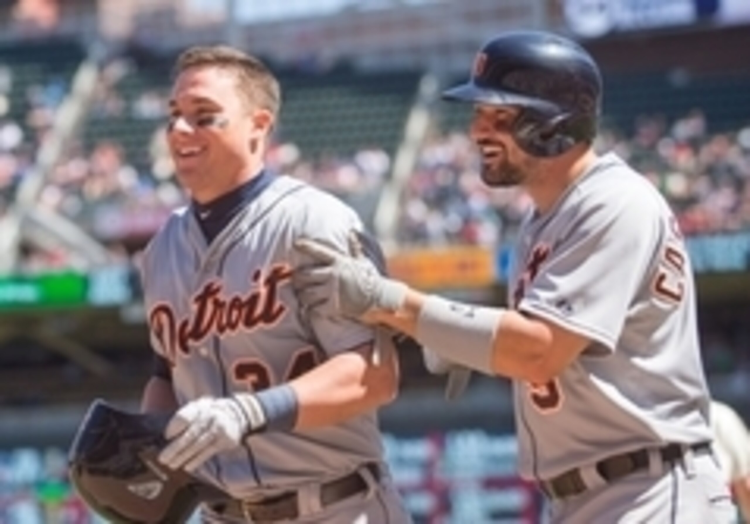 James McCann celebrates after hitting his first career home run