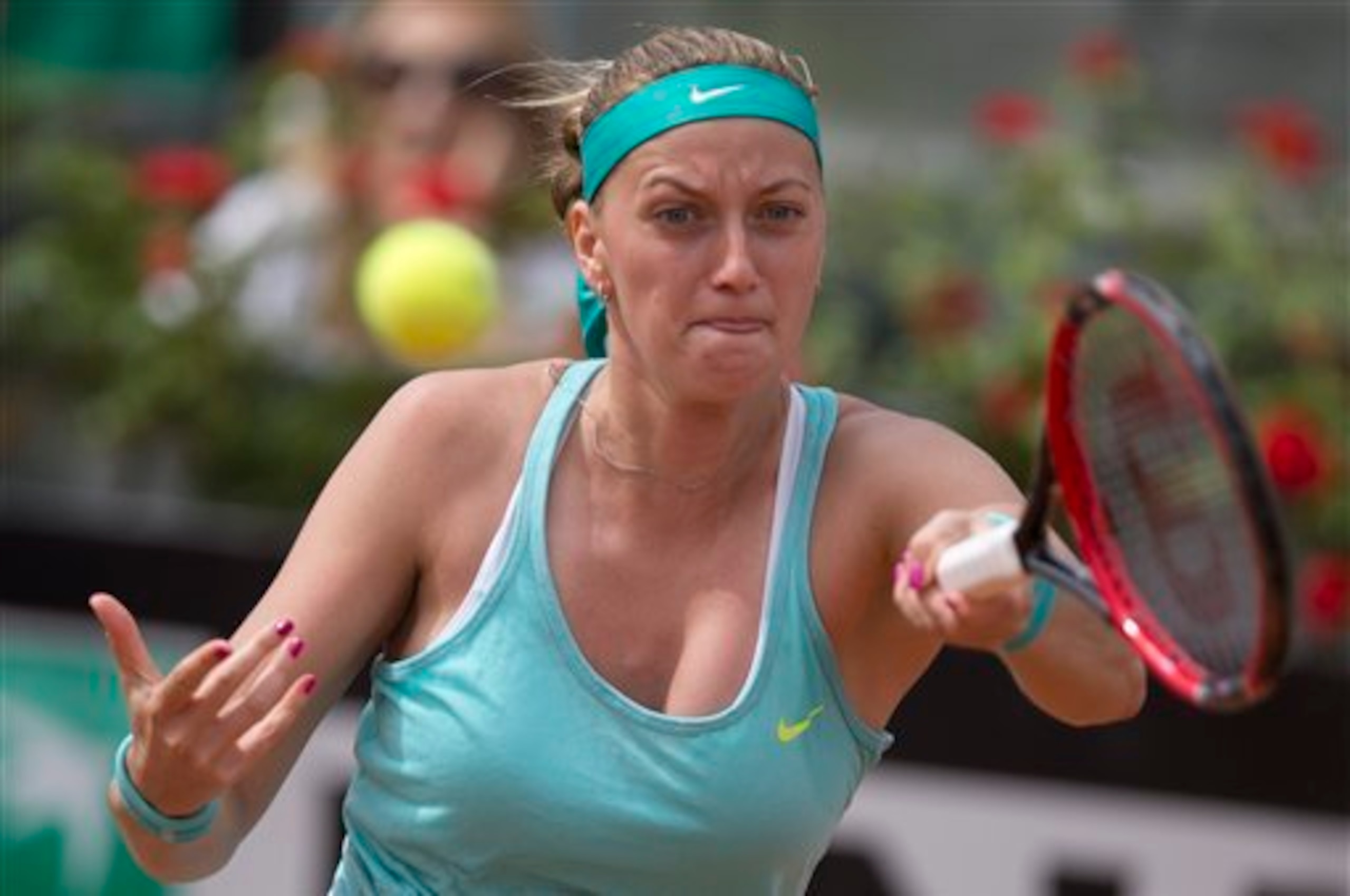Petra Kvitova hits a forehand during the Italian Open.