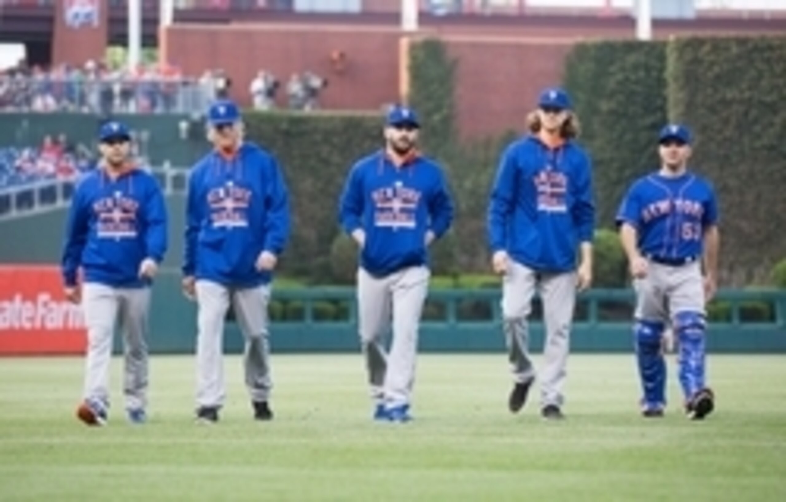 Matt Harvey (center) leads a very good starting pitching staff, but do the Mets have enough talent elsewhere?