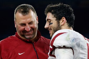 HC Bret Bielema and QB Brandon Allen