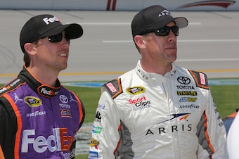 Suddenly, things are looking up for Denny Hamlin (left) and Carl Edwards at Joe Gibbs Racing. Suddenly, things are looking up for Denny Hamlin (left) and Carl Edwards at Joe Gibbs Racing.