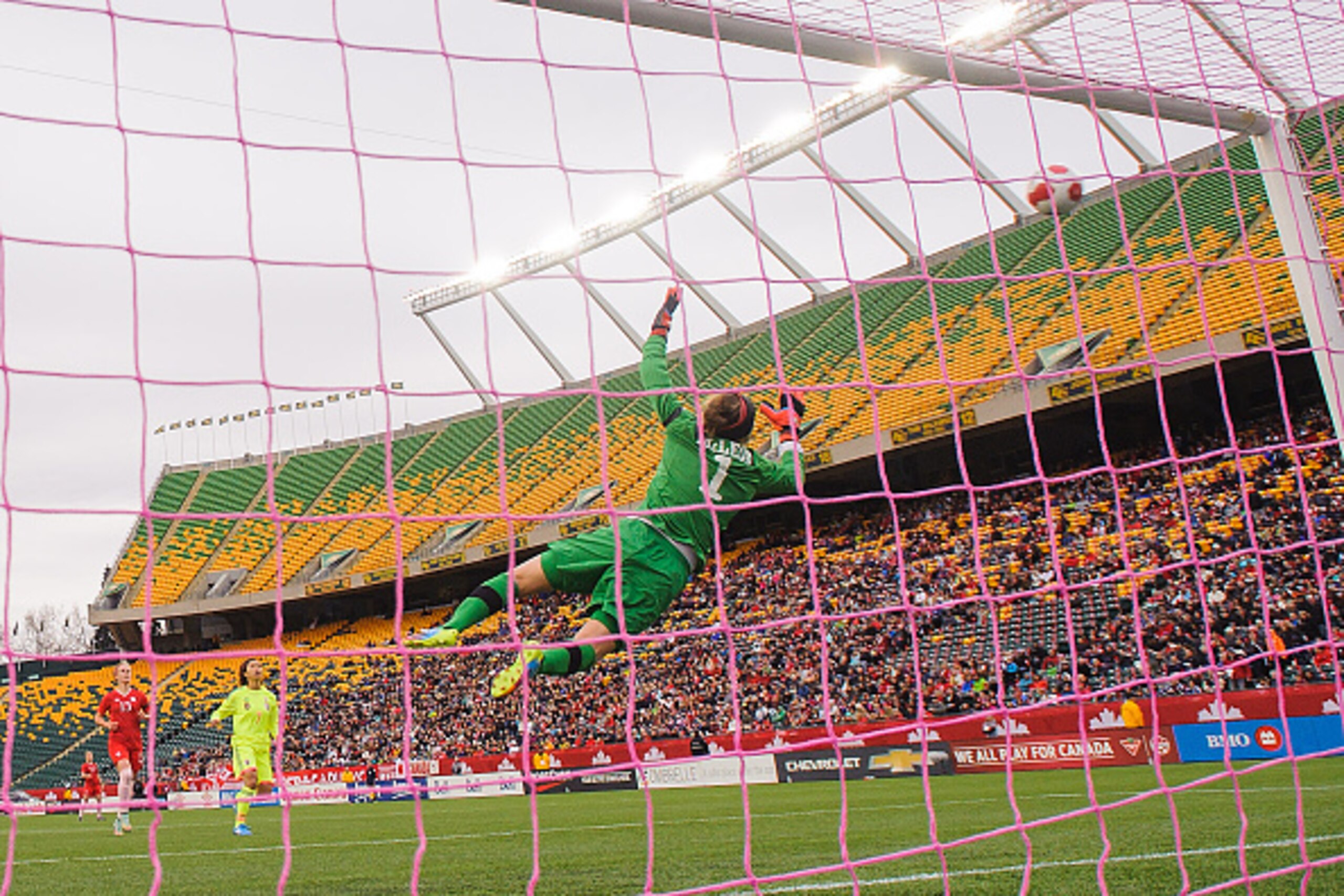 Canada and Japan compete in a friendly on the artificial surface at Commonwealth Stadium in Edmonton.