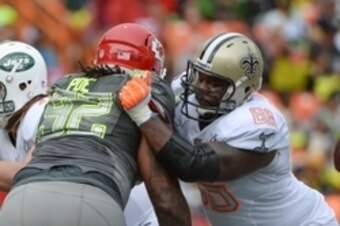 Then-Saints, now-Chiefs guard Ben Grubbs goes up against Dontari Poe in the 2014 Pro Bowl.