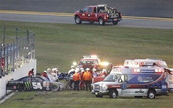 Kyle Busch is carried off on a stretcher following his Xfinity Series crash.