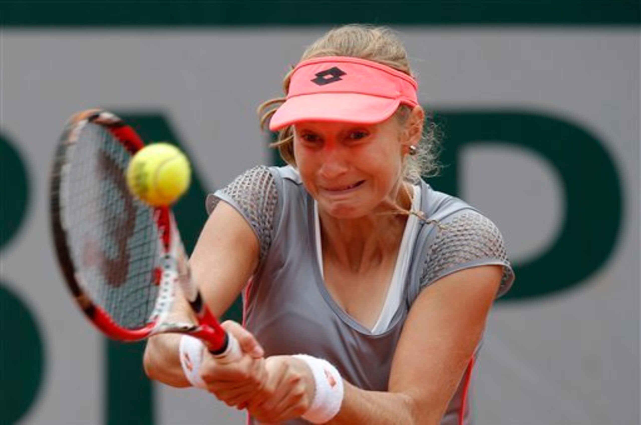 Ekaterina Makarova hits a backhand during a match at the 2015 French Open.