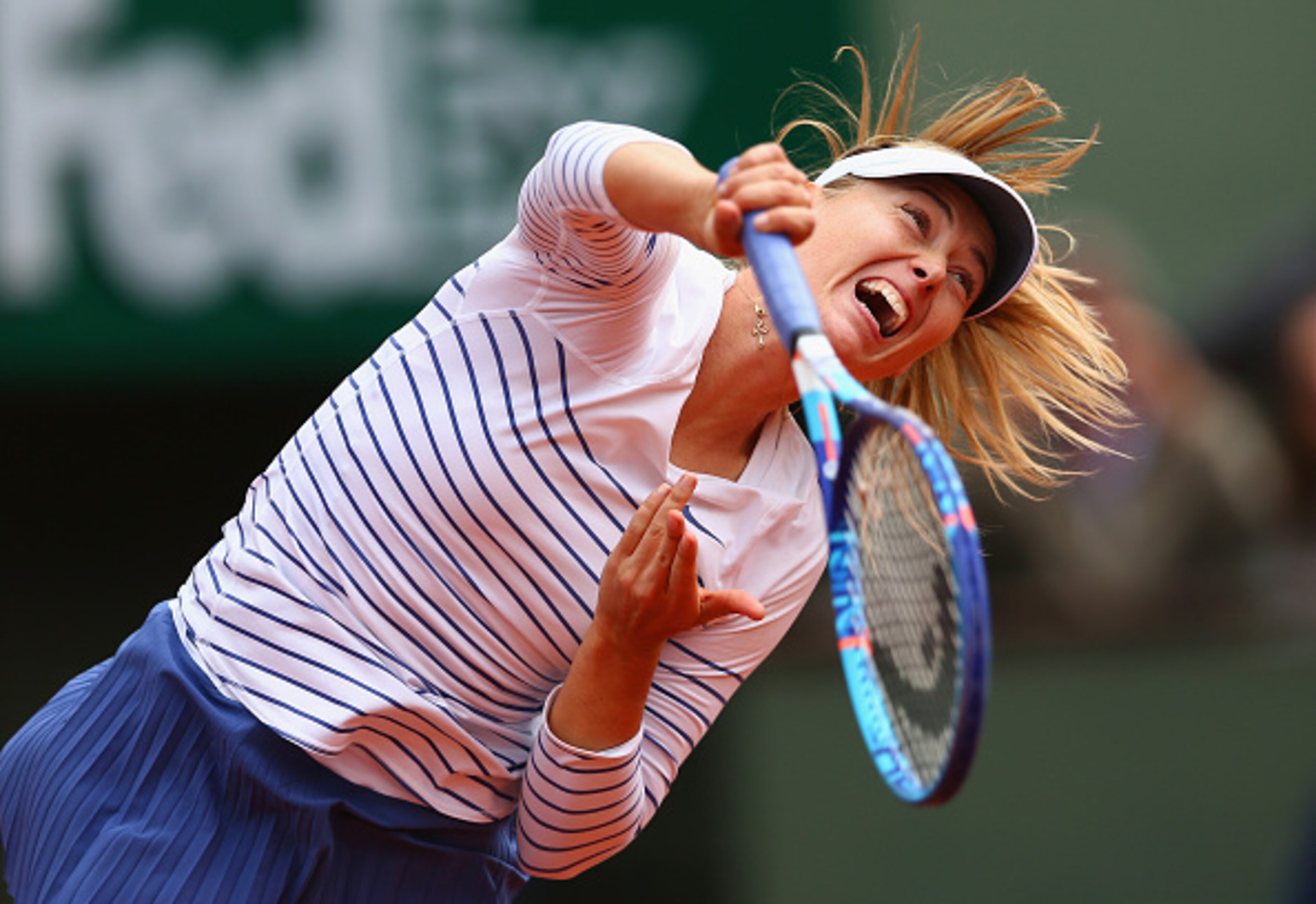 Maria Sharapova hits a serve during the 2015 French Open.