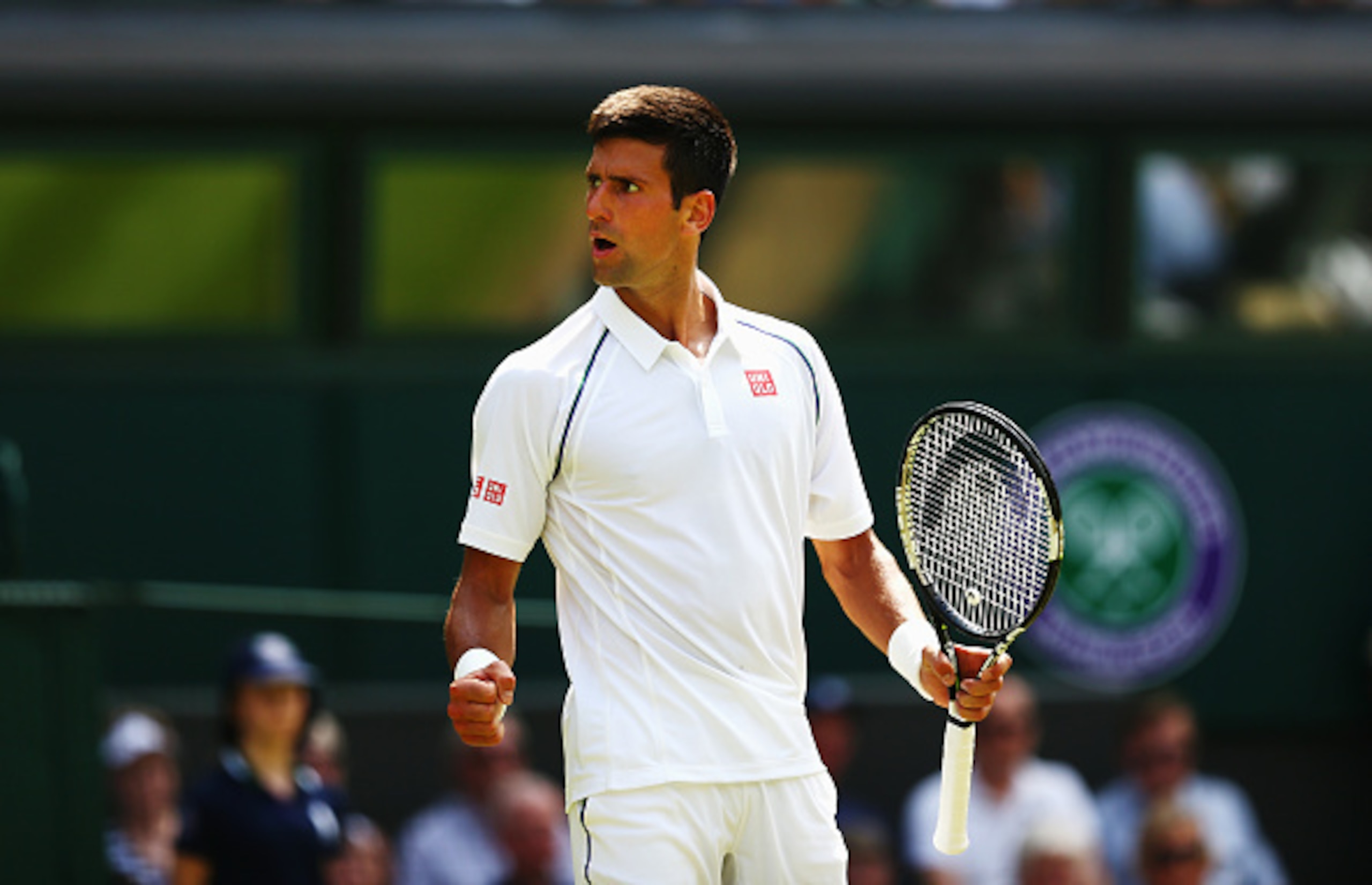 LONDON, ENGLAND - JULY 01:  Novak Djokovic of Serbia celebrates a point in his Gentlemens Singles Second Round match against Jarkko Nieminen of Finland during day three of the Wimbledon Lawn Tennis Championships at the All England Lawn Tennis and Croquet 