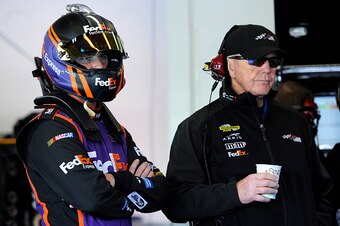 Denny Hamlin (left) and team owner Joe Gibbs have had an up-and-down season.