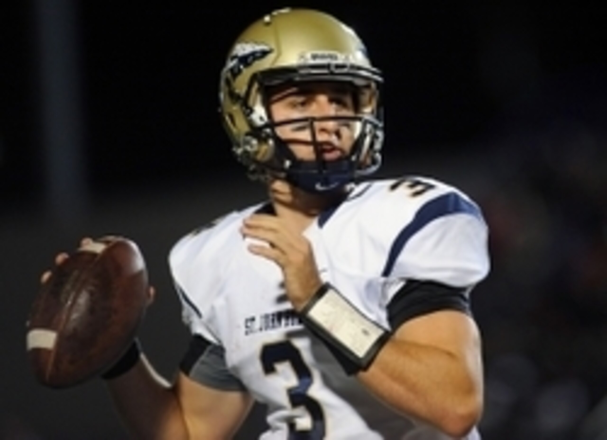 Sep 26, 2014; Las Vegas, NV, USA; St. John Bosco quarterback Josh Rosen (3) looks to pass against the Bishop Gorman Gaels at Fertitta Field. Mandatory Credit: Stephen R. Sylvanie-USA TODAY Sports