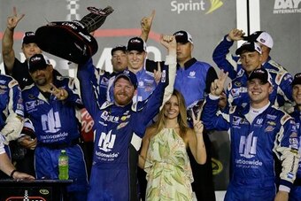 Dale Earnhardt Jr. waited until late in the night to celebrate his latest victory.