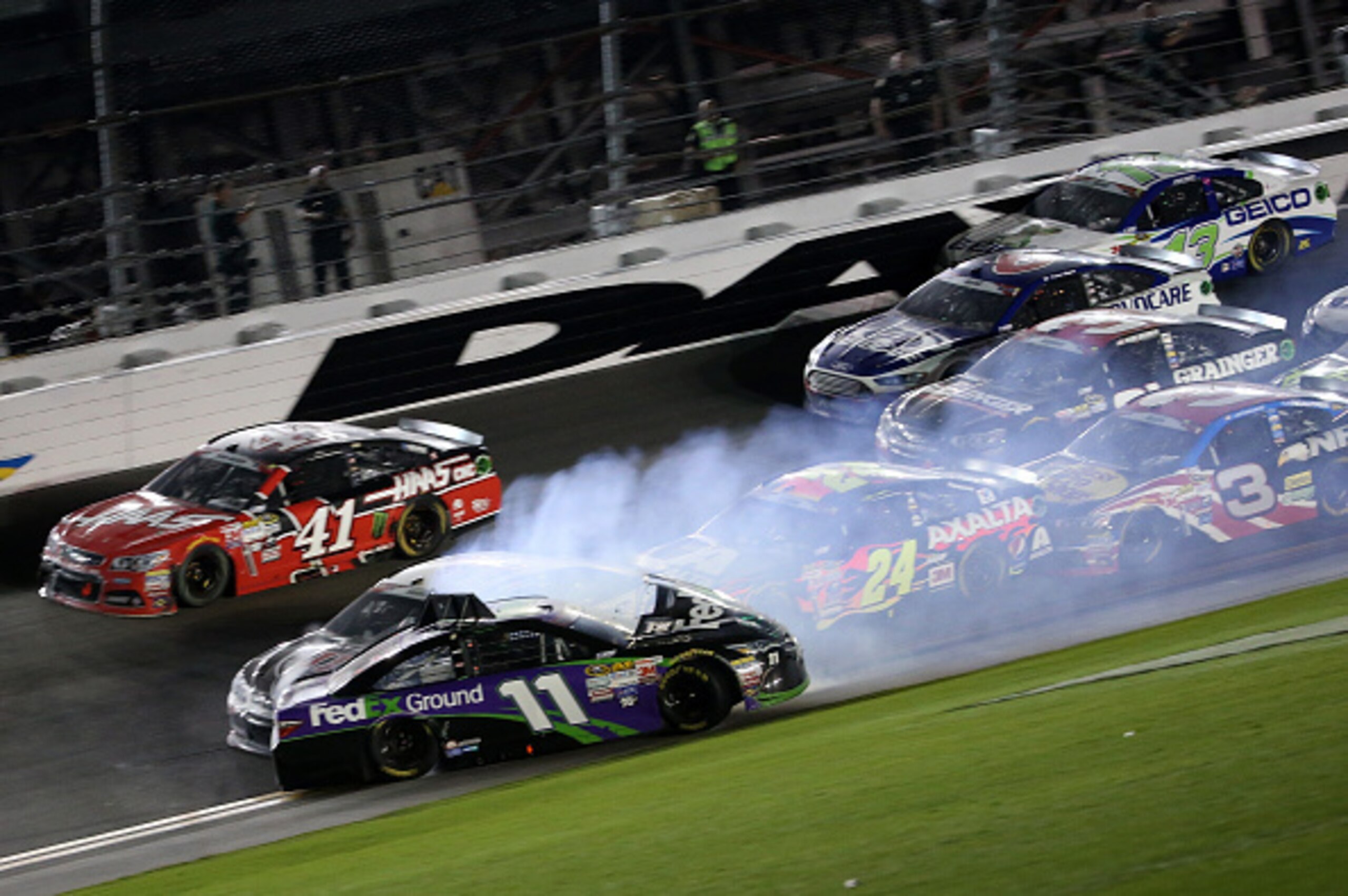 It's never a great thing to be pointed in the wrong direction at Daytona as Denny Hamlin was in his No. 11 Toyota.