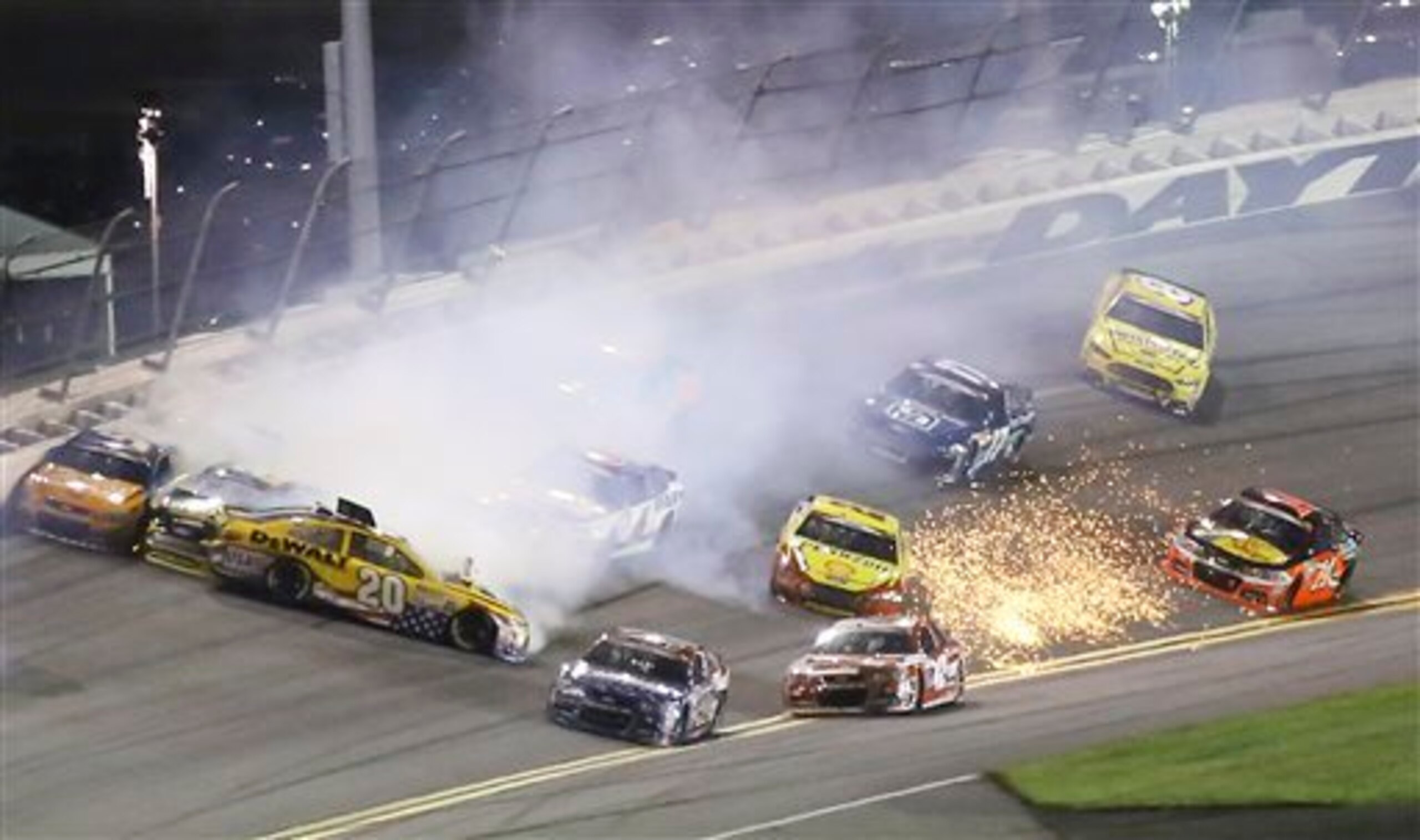 Look closely and you can see Kevin Harvick's No. 4 Chevy right in the thick of Daytona's last-lap melee.