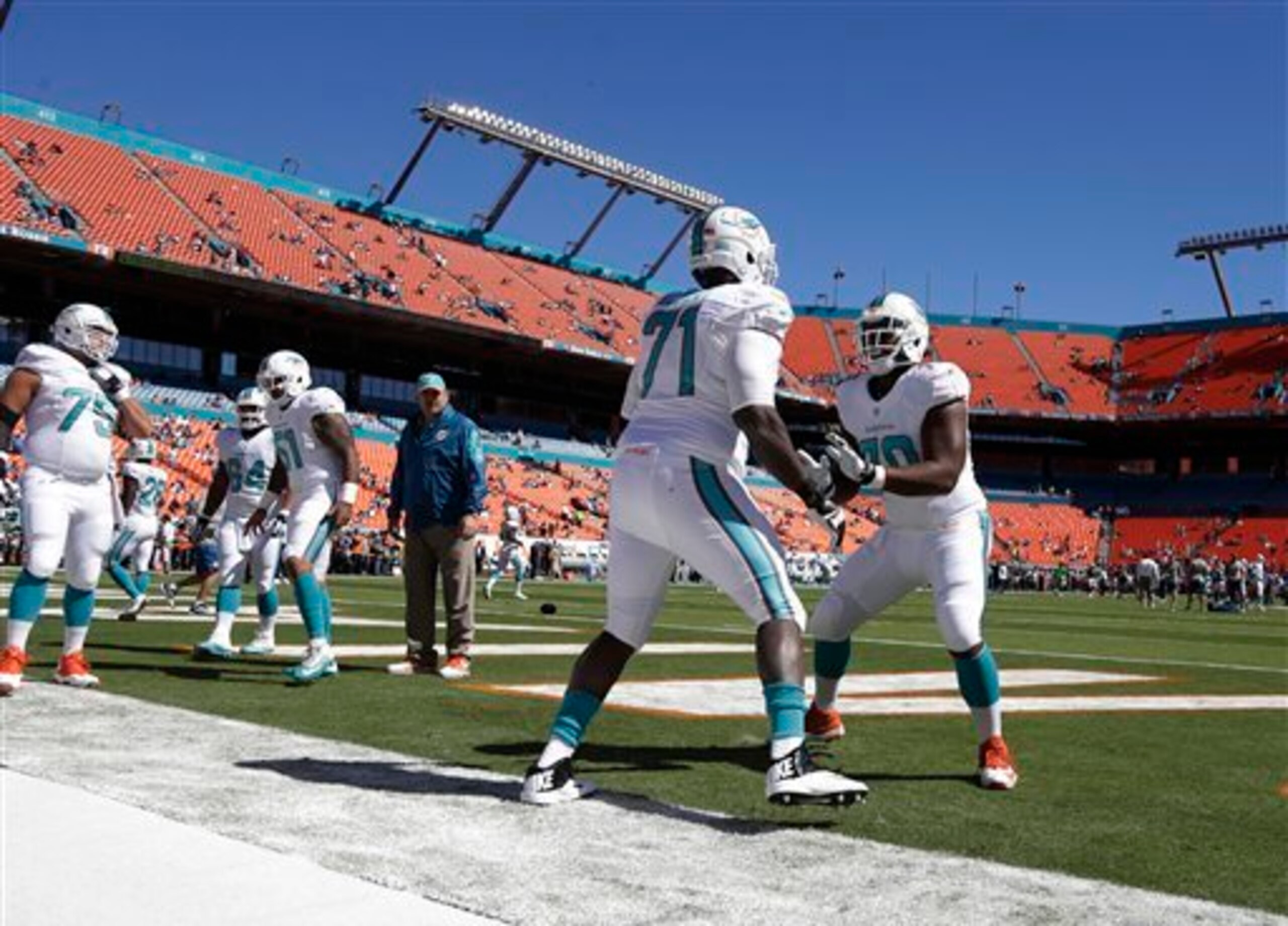 Branden Albert (71, left) and Ja'Wuan James (70, right) are great starting tackles, but what happens if either gets injured?