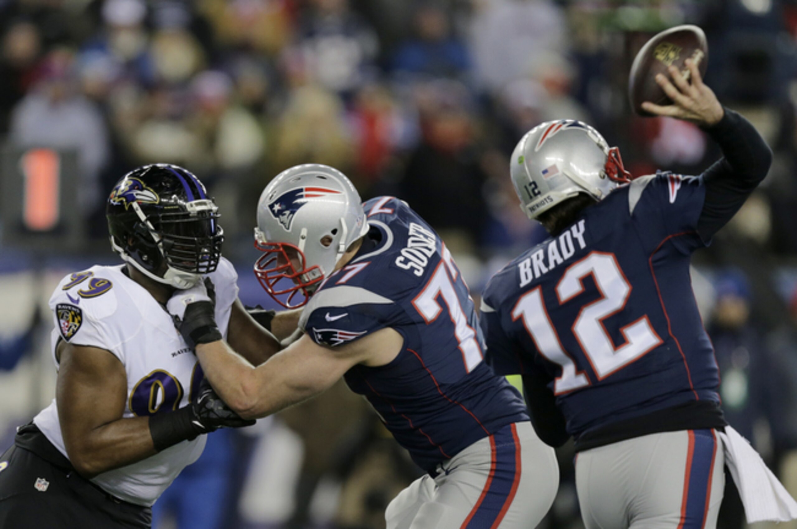 Nate Solder (77, middle) hasn't been perfect, but he's been admirable as the Patriots' left tackle for the past four years. Nate Solder (77, middle) hasn't been perfect, but he's been admirable as the Patriots' left tackle for the past four years.