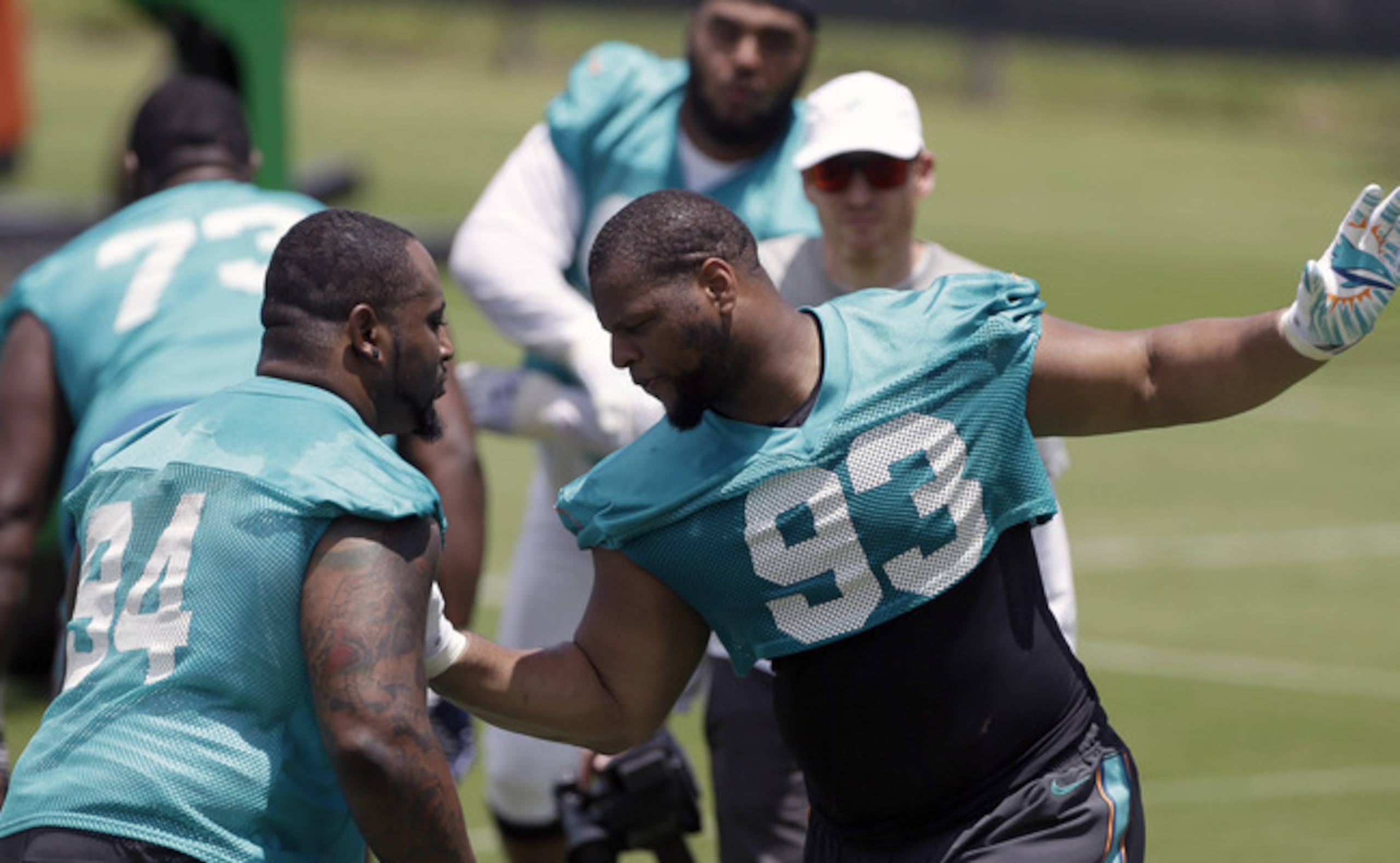 C.J. Mosley (94, left) and Ndamukong Suh (93, right) were teammates with the Detroit Lions and will now play side-by-side from time to time in Miami. C.J. Mosley (94, left) and Ndamukong Suh (93, right) were teammates with the Detroit Lions and will now play side-by-side from time to time in Miami.
