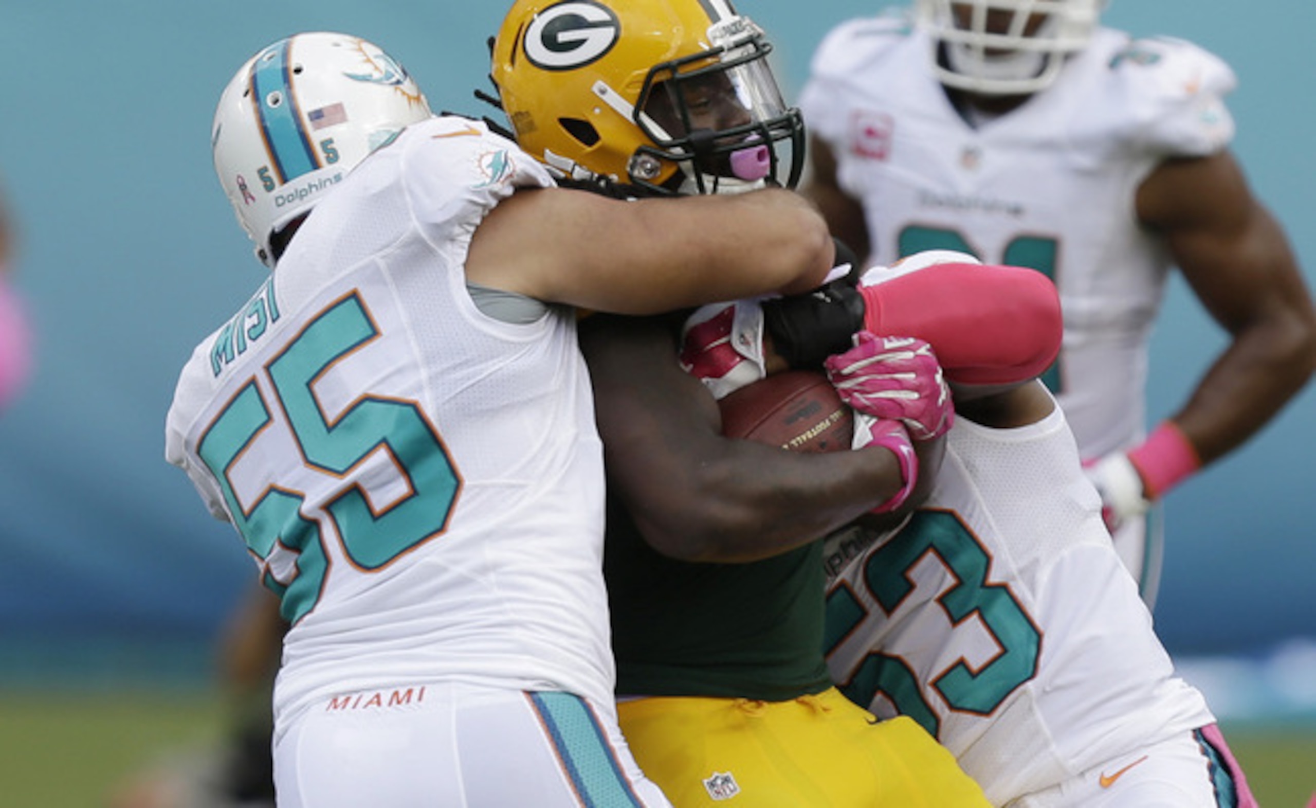 Koa Misi (55, left) and Jelani Jenkins (53, right) will team up as two of three starting linebackers for the Dolphins in 2015. Koa Misi (55, left) and Jelani Jenkins (53, right) will team up as two of three starting linebackers for the Dolphins in 2015.