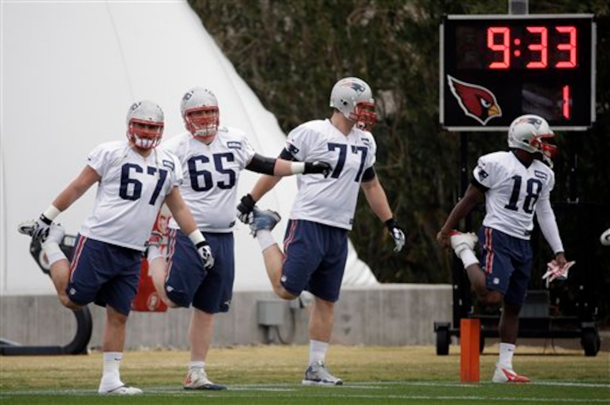 Josh Kline (67, left) and Jordan Devey (65, middle) started for the Patriots in 2014; will they get a chance to do it again in 2015?