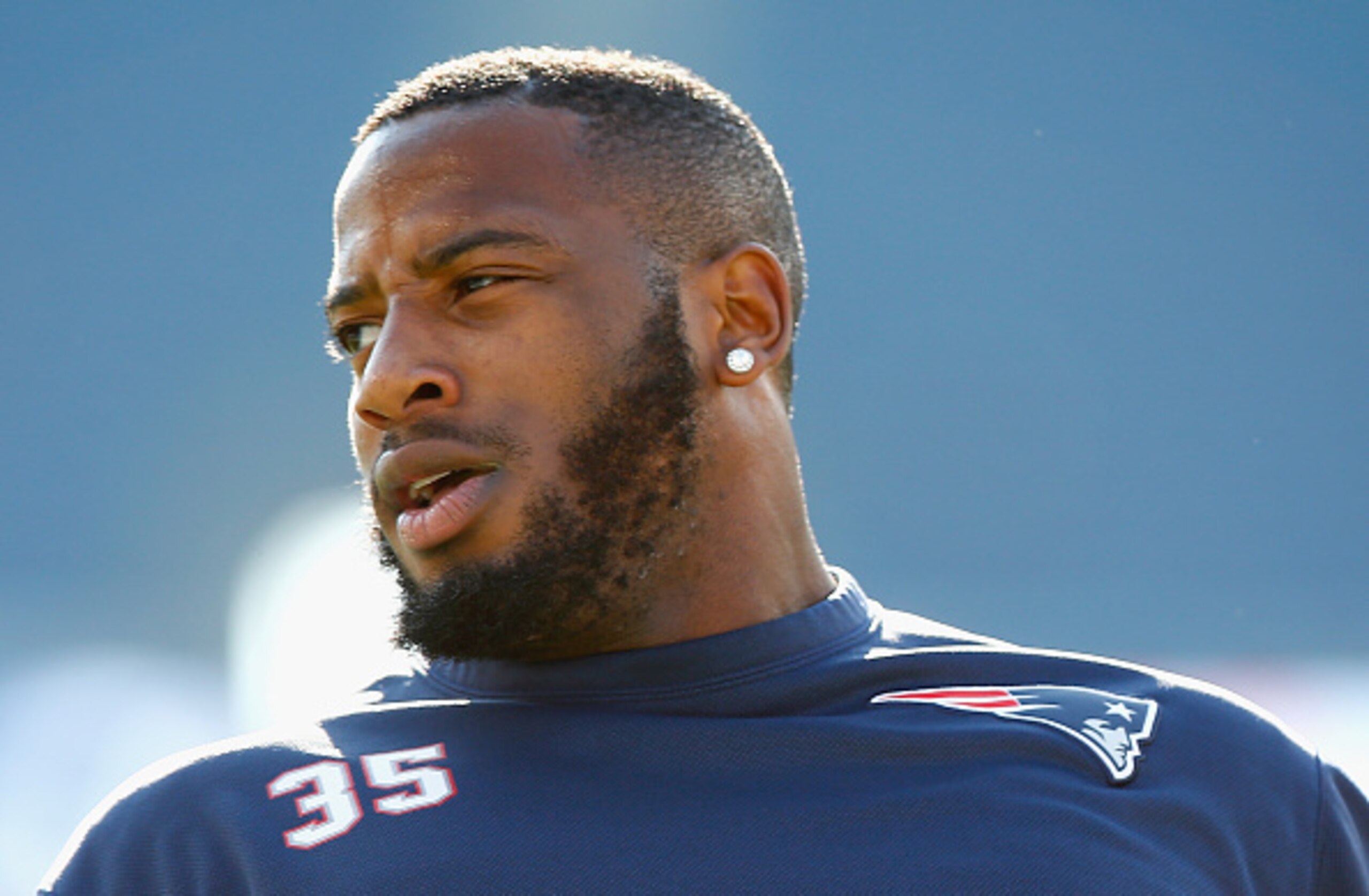 FOXBORO, MA - NOVEMBER 23:  Jonas Gray #35 of the New England Patriots warms up before a game against the Detroit Lions at Gillette Stadium on November 23, 2014 in Foxboro, Massachusetts.  (Photo by Jared Wickerham/Getty Images)