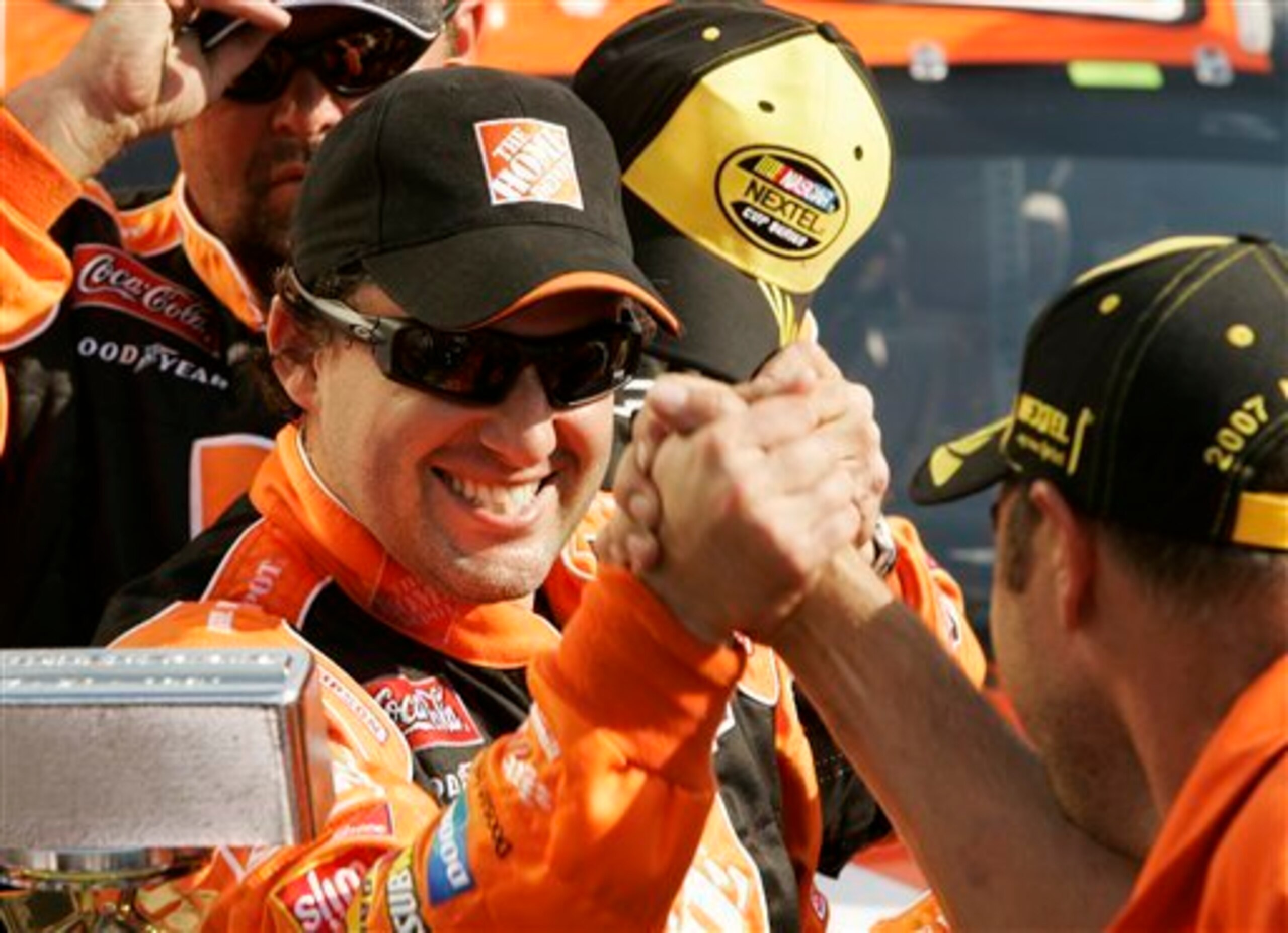 Tony Stewart after his win in the 2007 Brickyard 400 at Indianapolis Motor Speedway.