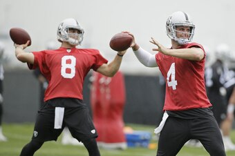 Cody Fajardo (left) and Derek Carr (right).