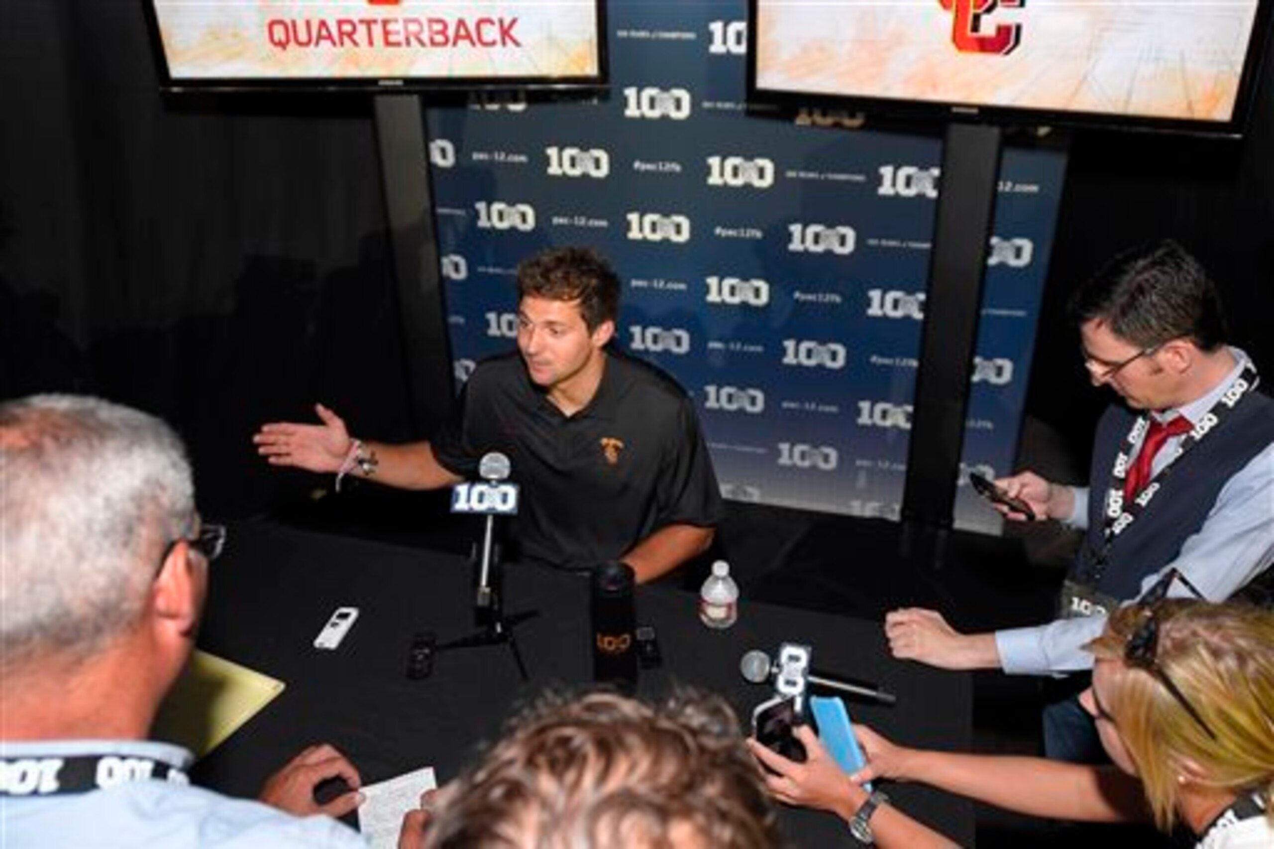 USC quarterback Cody Kessler speaks to reporters Friday at the Pac-12 Media Days in Burbank, California.