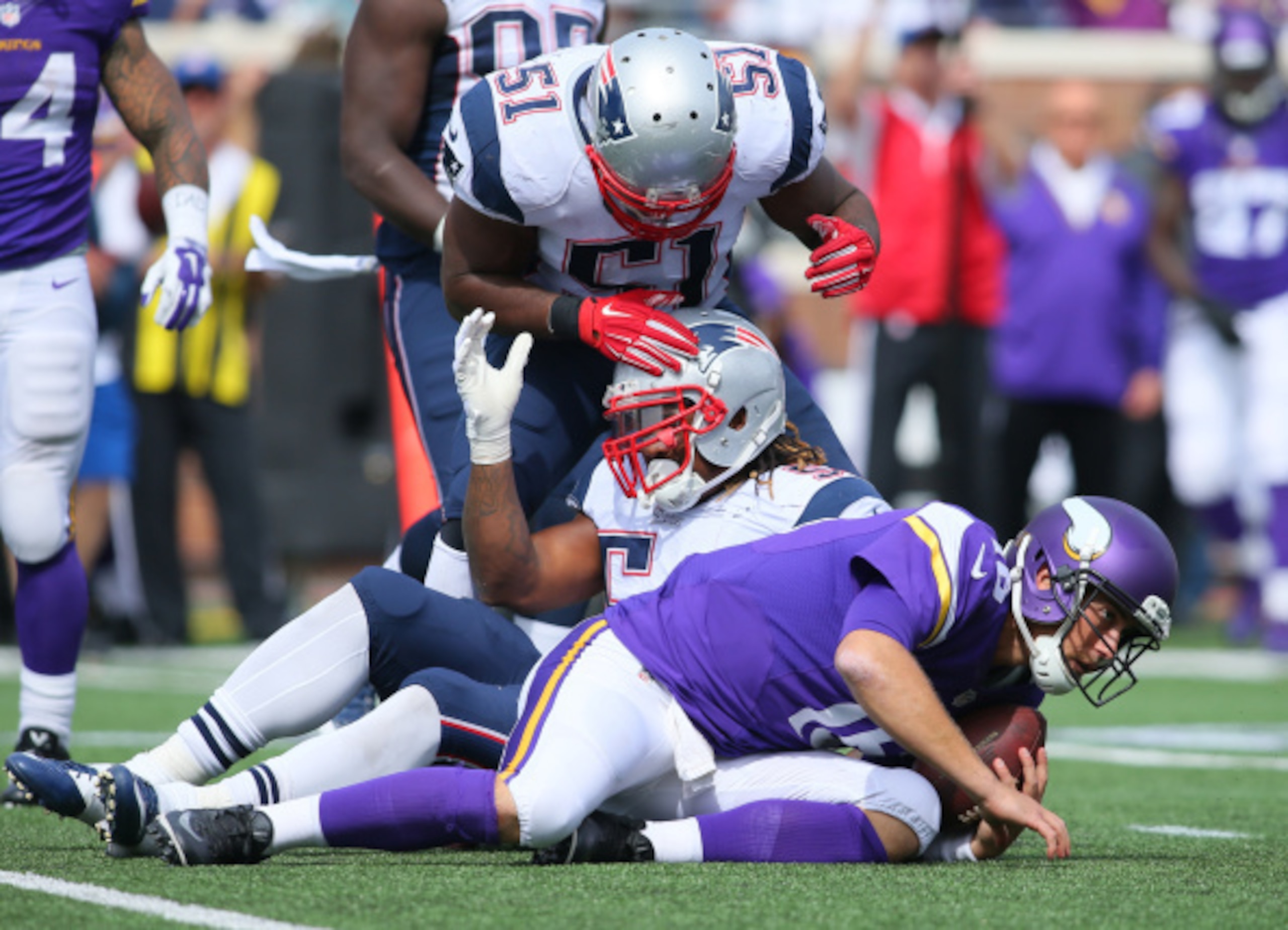 Linebackers Jerod Mayo (51, top) and Dont'a Hightower (54, bottom) are both coming back from injuries.