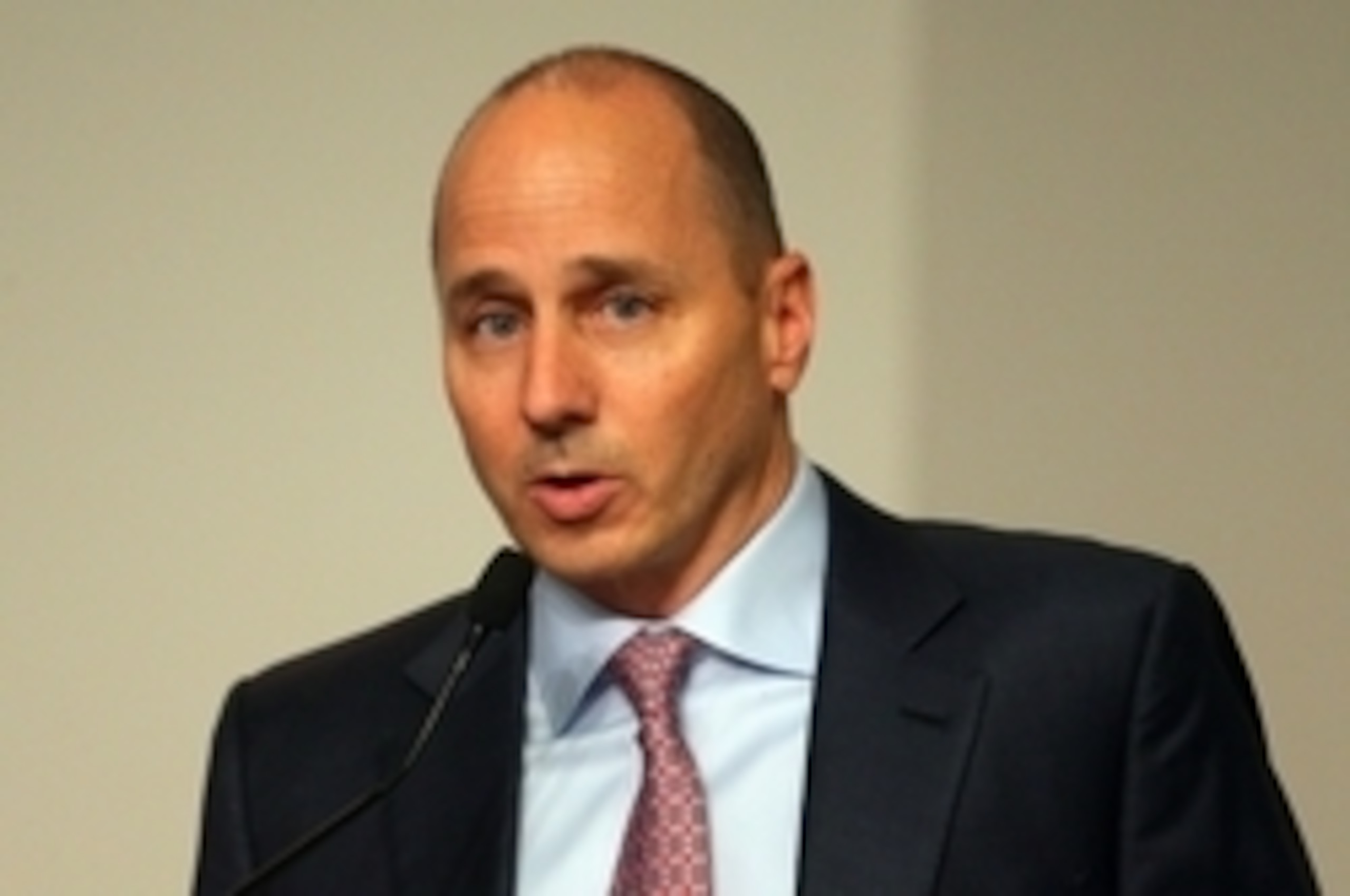 Apr 24, 2015; Bronx, NY, USA; New York Yankees general manager Brian Cashman speaks during a press conference where former player Bernie Williams officially retired from baseball as a Yankee before a game against the New York Mets at Yankee Stadium. Manda