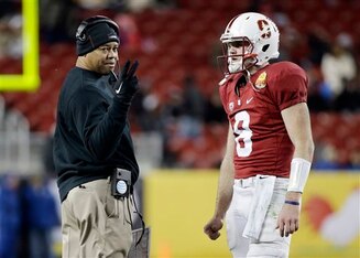 Stanford HC David Shaw and QB Kevin Hogan