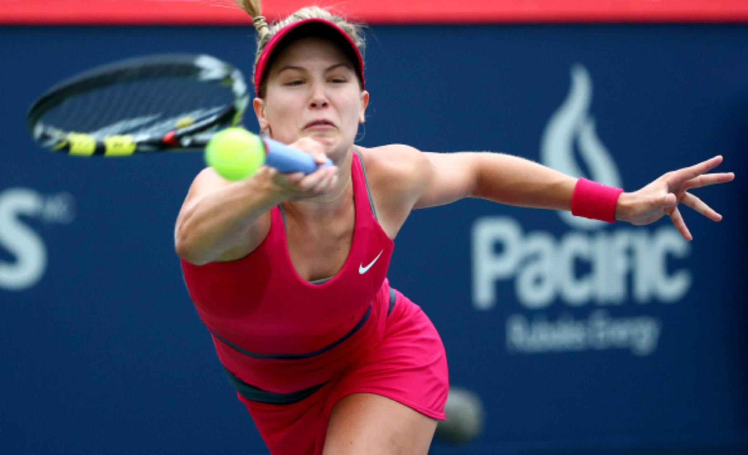Eugenie Bouchard hits a forehand during the 2014 Rogers Cup in Montreal.
