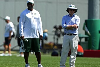 Jets head coach Todd Bowles (left) and owner Woody Johnson are hoping for a quick turnaround in 2015.