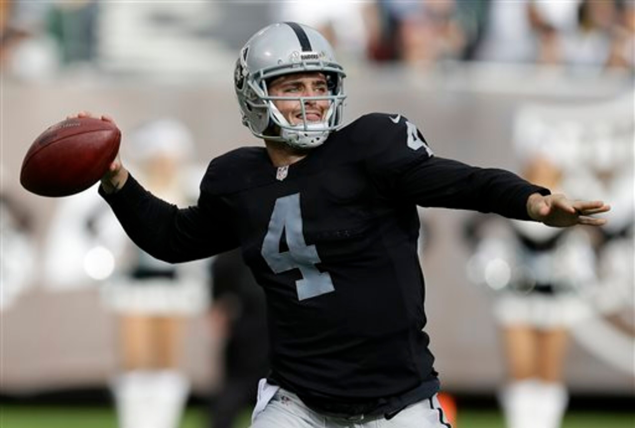 Derek Carr hopes to build on a strong rookie season in which he threw for 3,270 with 21 touchdowns and 12 interceptions.