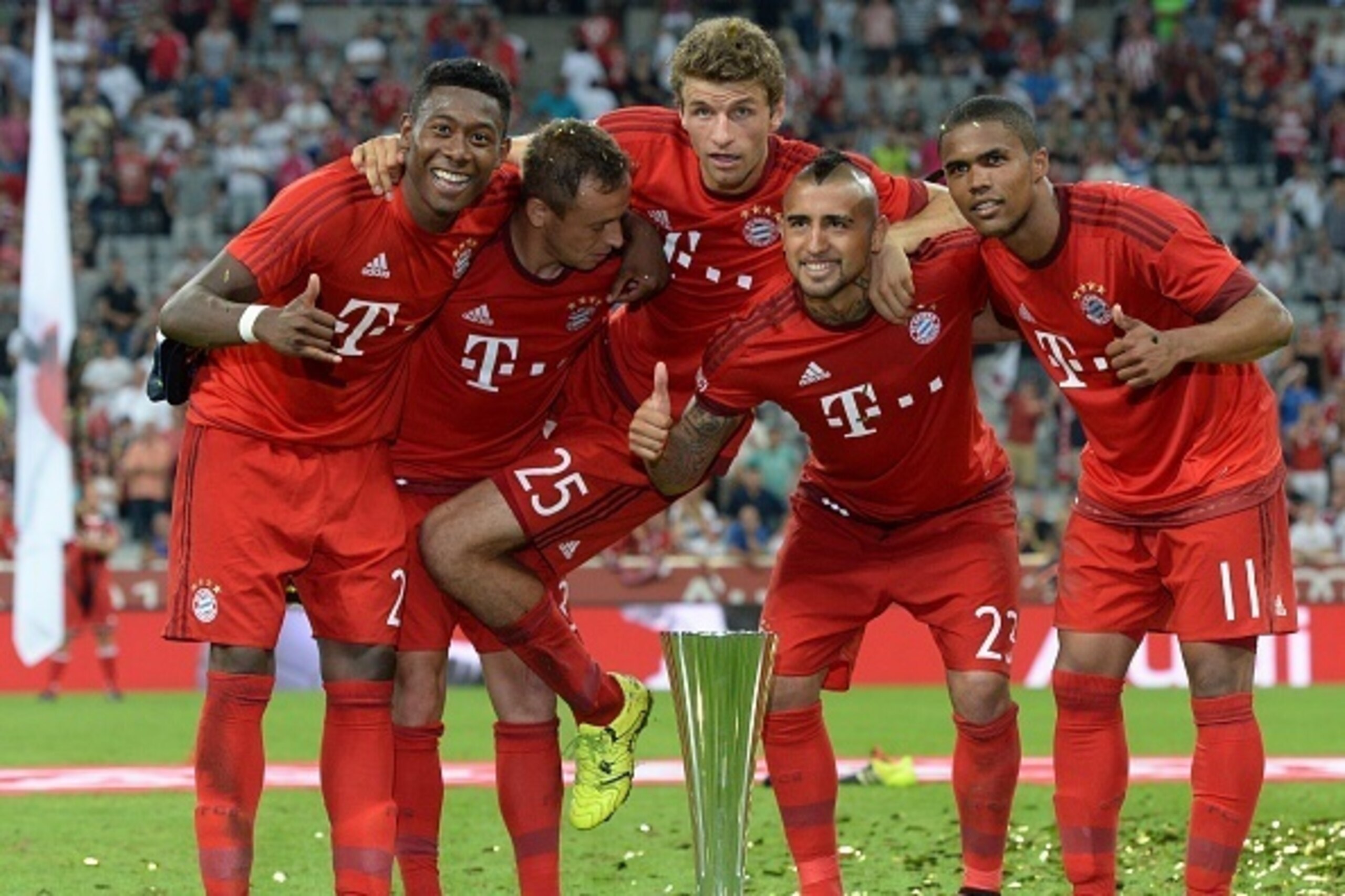 Bayern Munich players celebrate after winning the Audi Cup with a 1-0 win over Real Madrid.